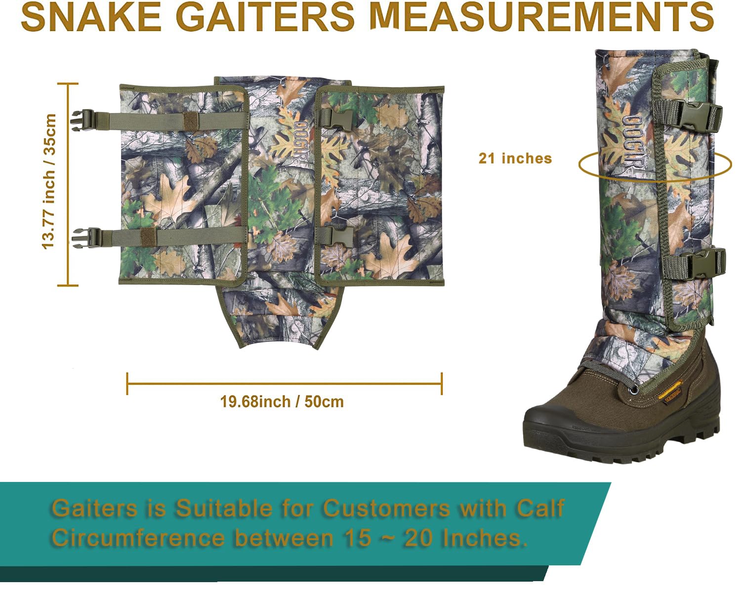 QOGIR Snake Gamaschen für die Jagd - Langlebige Schlangenschutz, Schlangengamaschen Leggings für Männer & Frauen, Schlangenbissschutz für Unterschenkel, Snake Proof Gamaschen mit Einstellbarer Größe