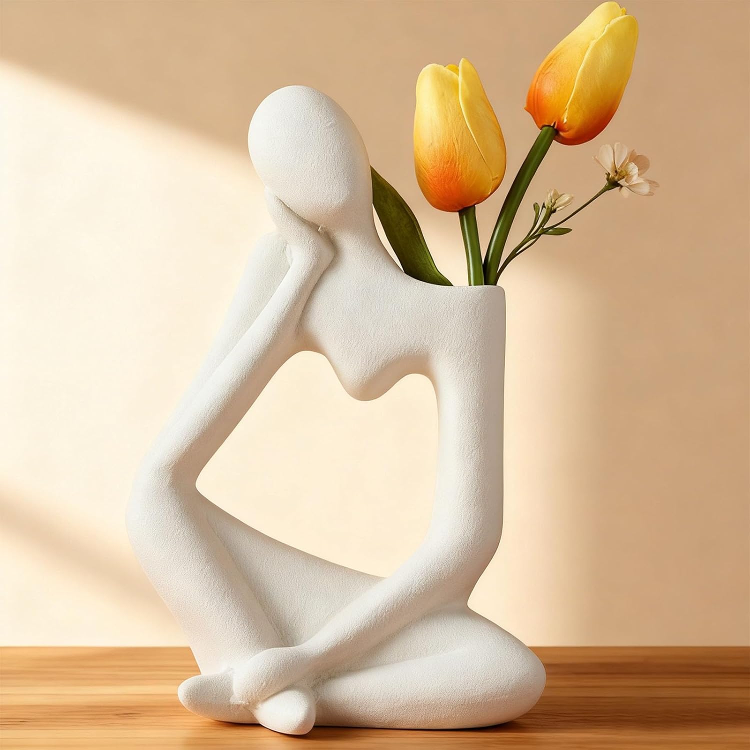 Arawat White Flower Vase Ceramic Thinker Vase for Home Decor Modern Cute Boho Vases Room Decor Unique Aesthetic Vase Ceramic Decorative Face Vases for Centerpieces Bathroom Birthday Gifts for Women