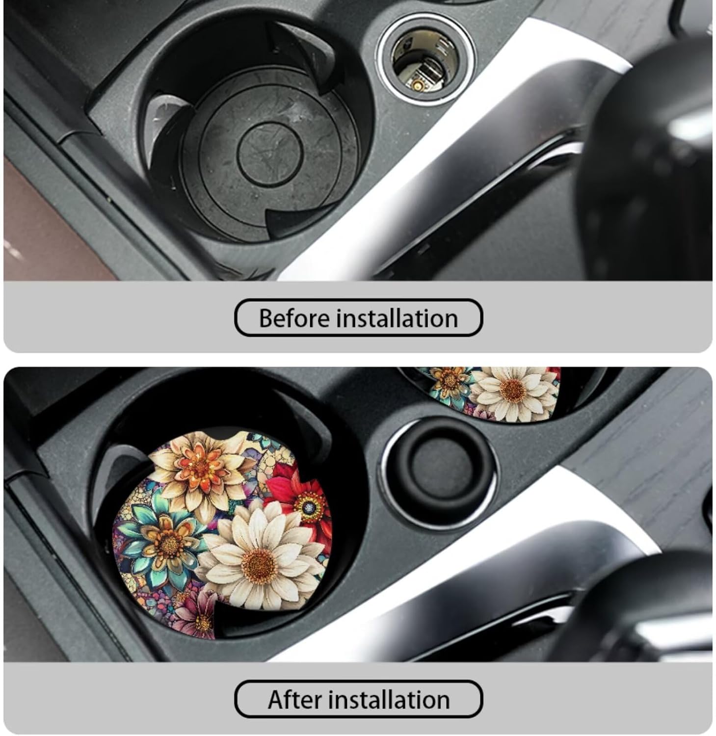 BIGCARJOB Boho Lotus Car Accessories, 13 Pcs Blossom Lotus Car Seat Cover Set with Armrest Cushion, Seat Belt Pads, Steering Wheel Covers, Universal Auto Seat Cover Set for Woman