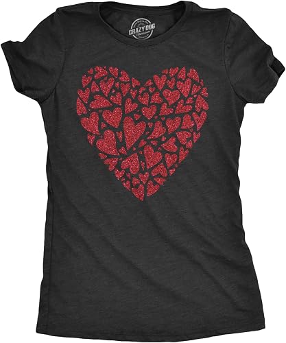 Valentine Shirt for Women – Glitter Heart Graphic Design – Soft Cotton Blend Com