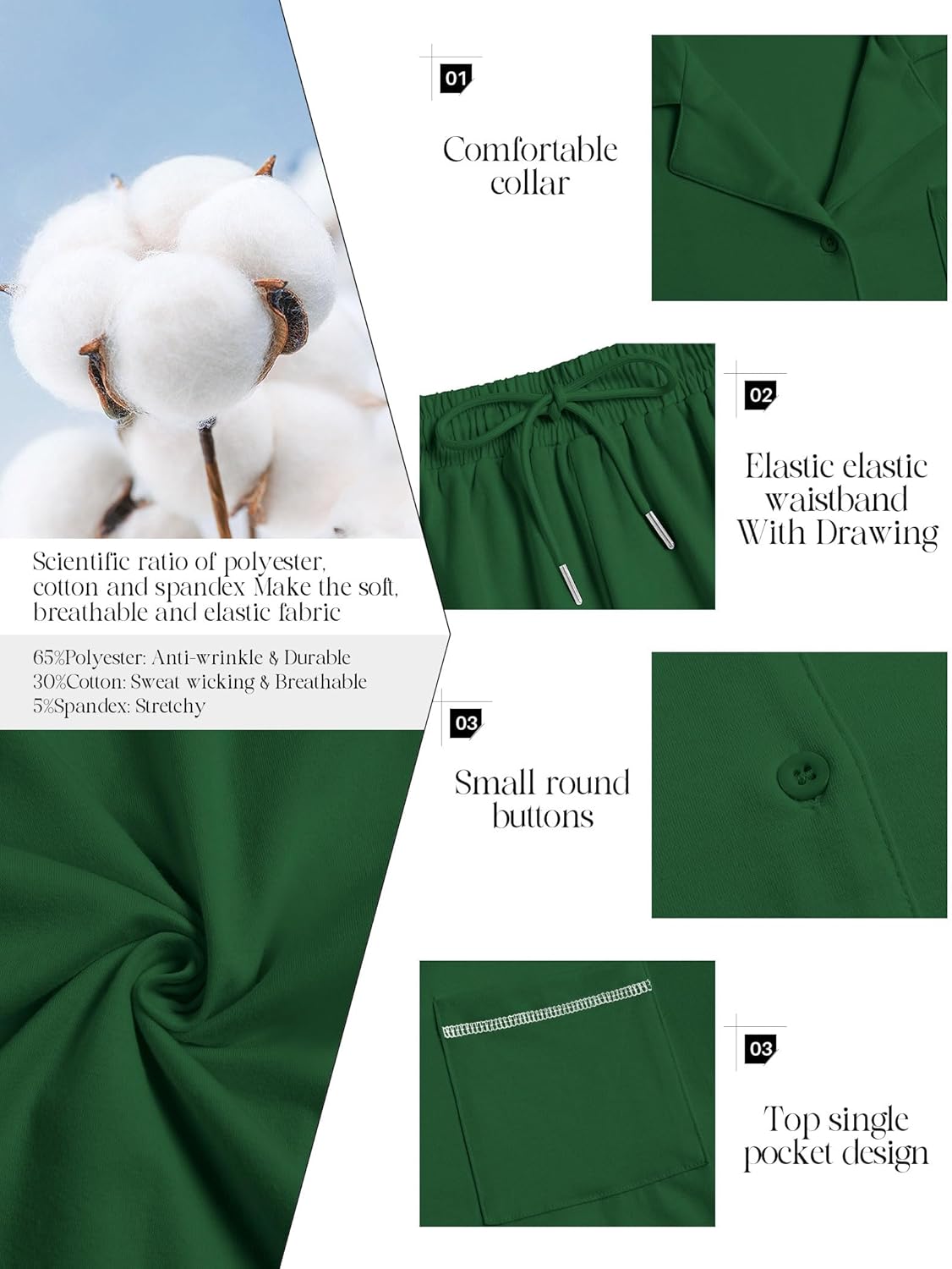 ZAFUL Womens Pajama Sets Soft Cotton Button-Down Pajamas Long Sleeve and Pant Pjs Sets 2 Piece Lounge Sets S-XXL - Image 6