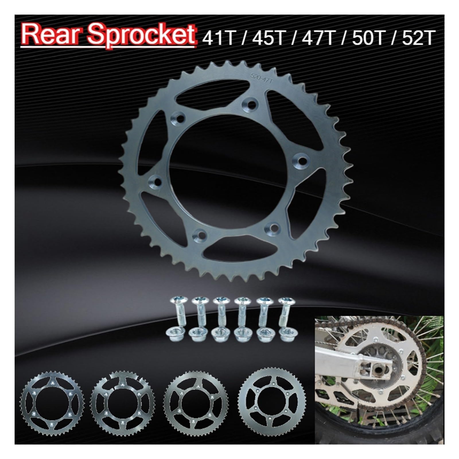 Compatible Con Piñones Traseros CR125 CRF230L CRM250 CRF450R XR 520 Cadena 41T 45T 47T 50T 52T Piñón De Acero motor motocicleta piñón Kit de Cadena(52T)