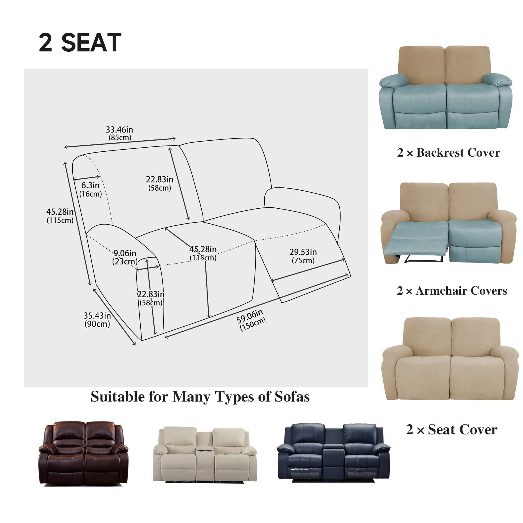 Copripoltrona Elastico Relax, Copripoltrona Relax Reclinabile Jacquard 4 Pezzi Copripoltrona Reclinabile Antiscivolo Copripoltrona Relax Rimovibili E Lavabili Per Soggiorno(Coffee Color,2 Seater)