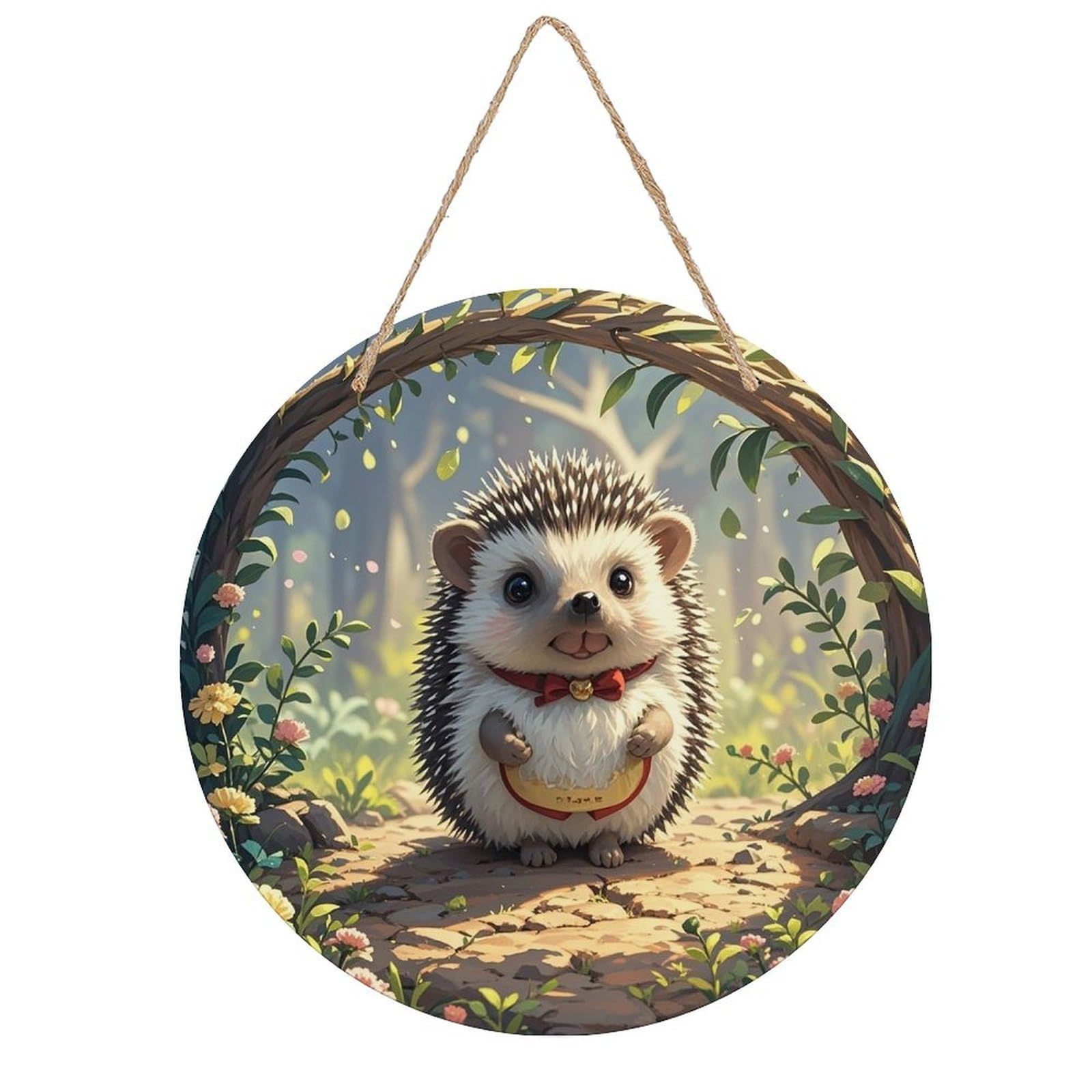FekiLoot Lovely Hedgehog Wall Art Decor Rustic Welcome Sign Round Wood Hanging Sign Decoration Wood Plaque Door Hanger Wooden Signs Wall Hanging Decor Housewarming Gift for Home Outdoor Indoor