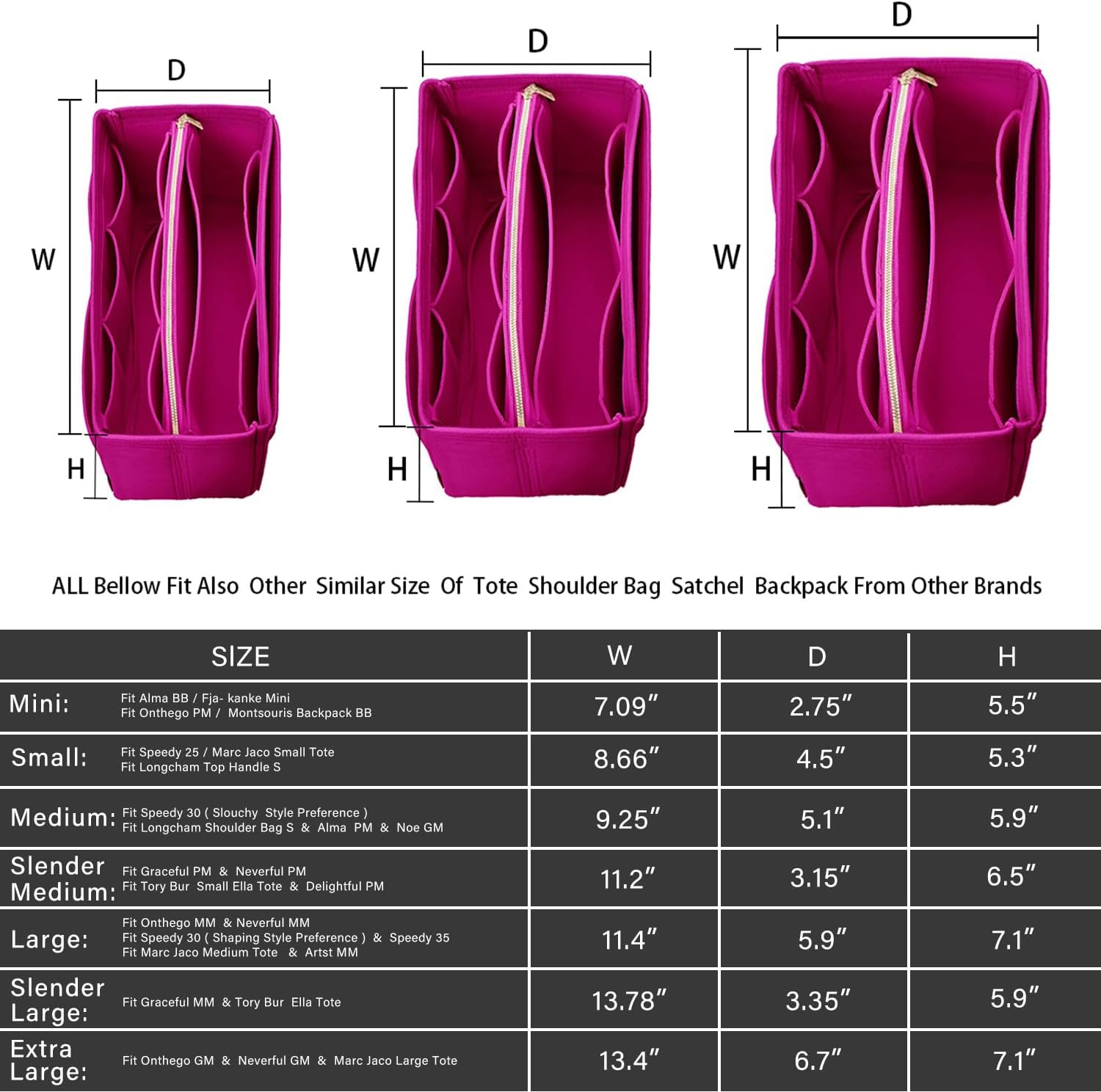 ZTUJO Purse Organizer Insert, Felt Bag Organizer with Metal Zipper, Handbag & Tote Shaper, For Speedy Neverfull Tote, 7 Sizes image 2
