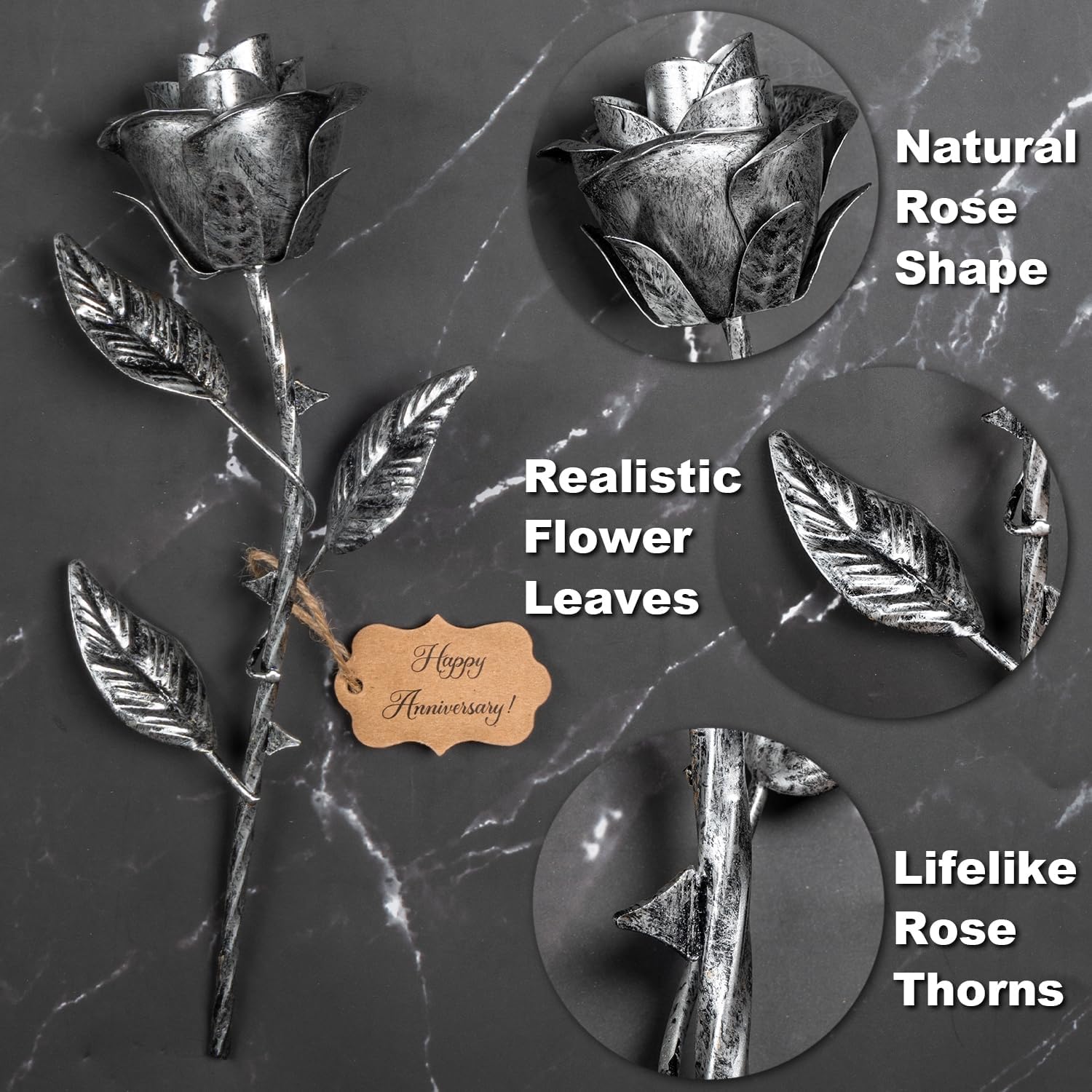 Iron Rose Gifts for Her 6th Anniversary Metal Rose Everlasting 6 Year Wedding Anniversary Iron Gifts 11th 11 Year Steel Flower for Wife Husband Him Couples, Handcrafted Love Stained Artwork