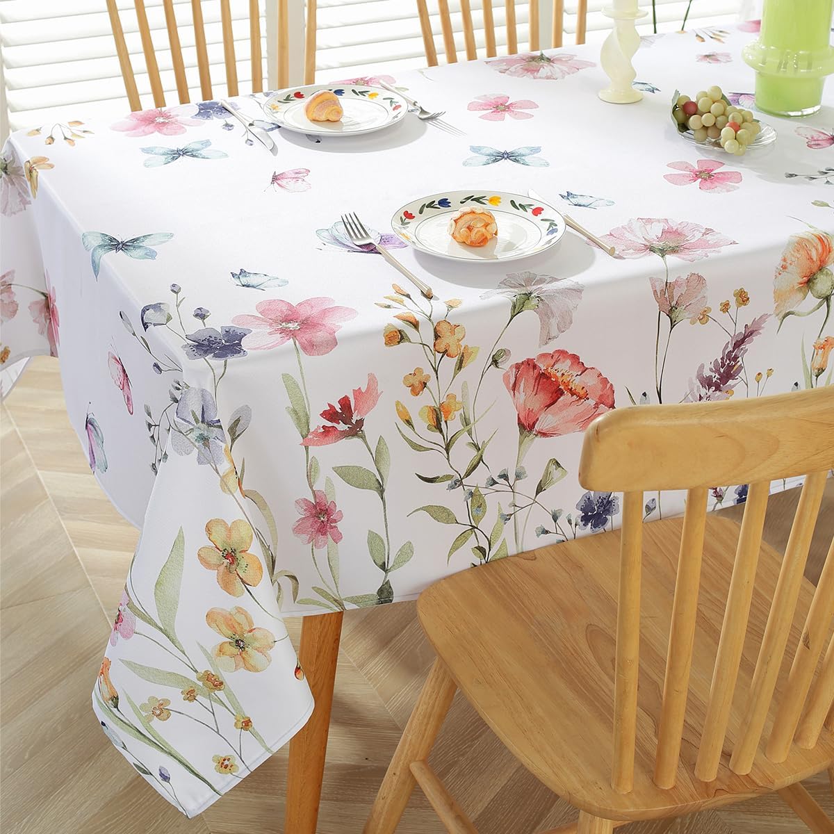 SASTYBALE Spring Summer Tablecloth Rectangle 60 x 140 Inch Oil Proof Wrinkle Free Floral Butterfly Watercolor Table Cloth, Non Slip Polyester Table Cover for Dining, Party, Indoor, Outdoor, Pink