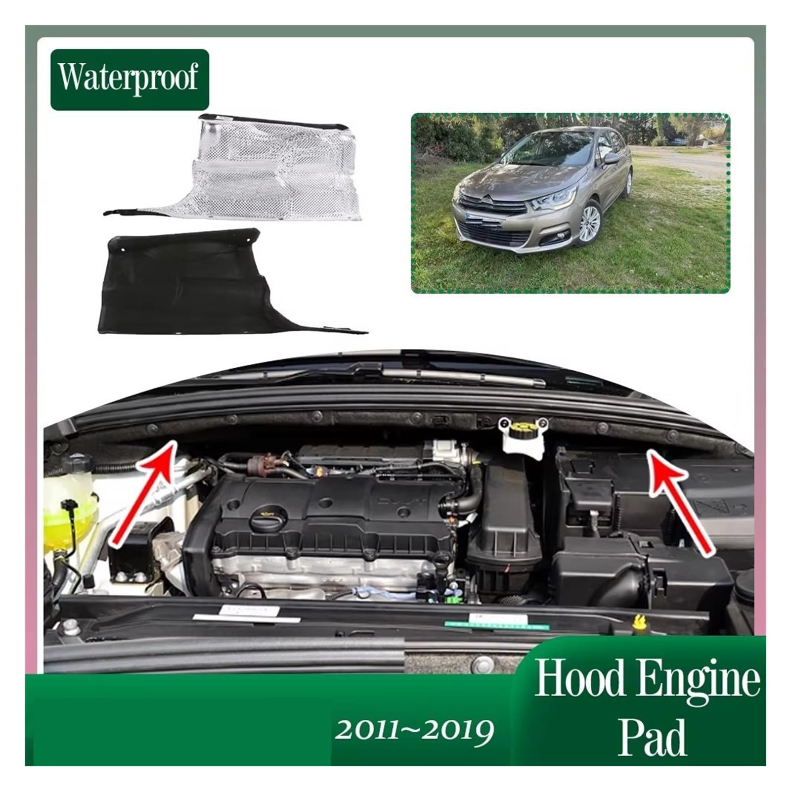 Para Citroen C4 B7 2011 ~ 2019 2012 2013 capó aislante de motor coche parte inferior cubierta almohadilla algodón térmica insonorizada Tablero aislamiento acústico térmico para coche