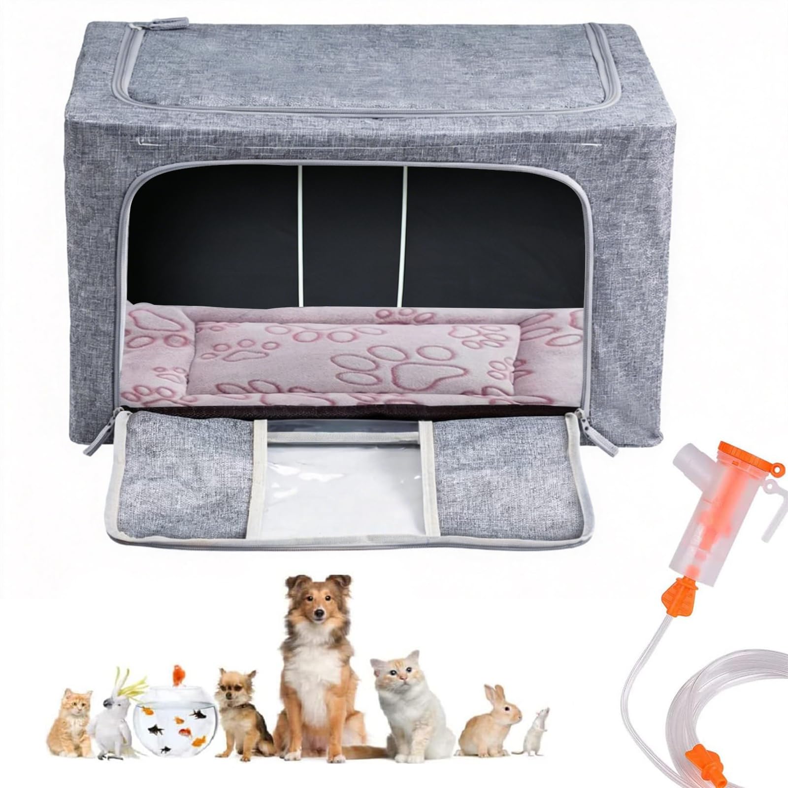 Puppy Incubator, Pet Atomization Oxygen Box, Incubator for Kitten and Puppies, Pet Nncubator with Nebulization Kit and Pet Blanket 100L