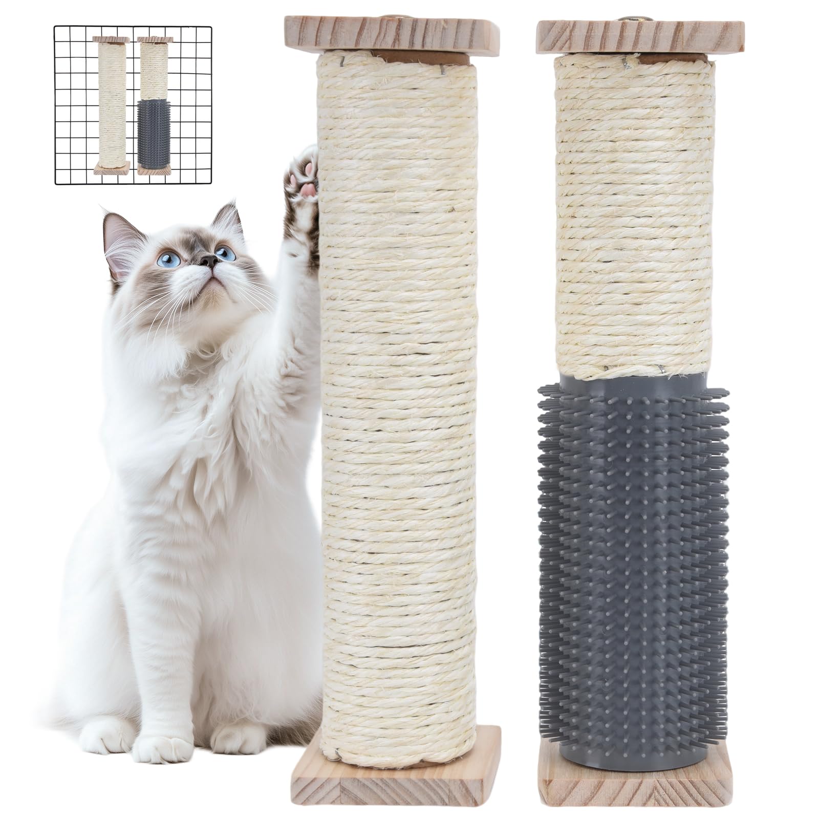 SoeKoa 2 Pack Cat Scratching Post for Crate Cage, Wall Mounted Cat Scratcher Post with Self Groomer and Massager, Cat Cage Scratcher Pole to Scratch and Climbing (12.2x2.4in)