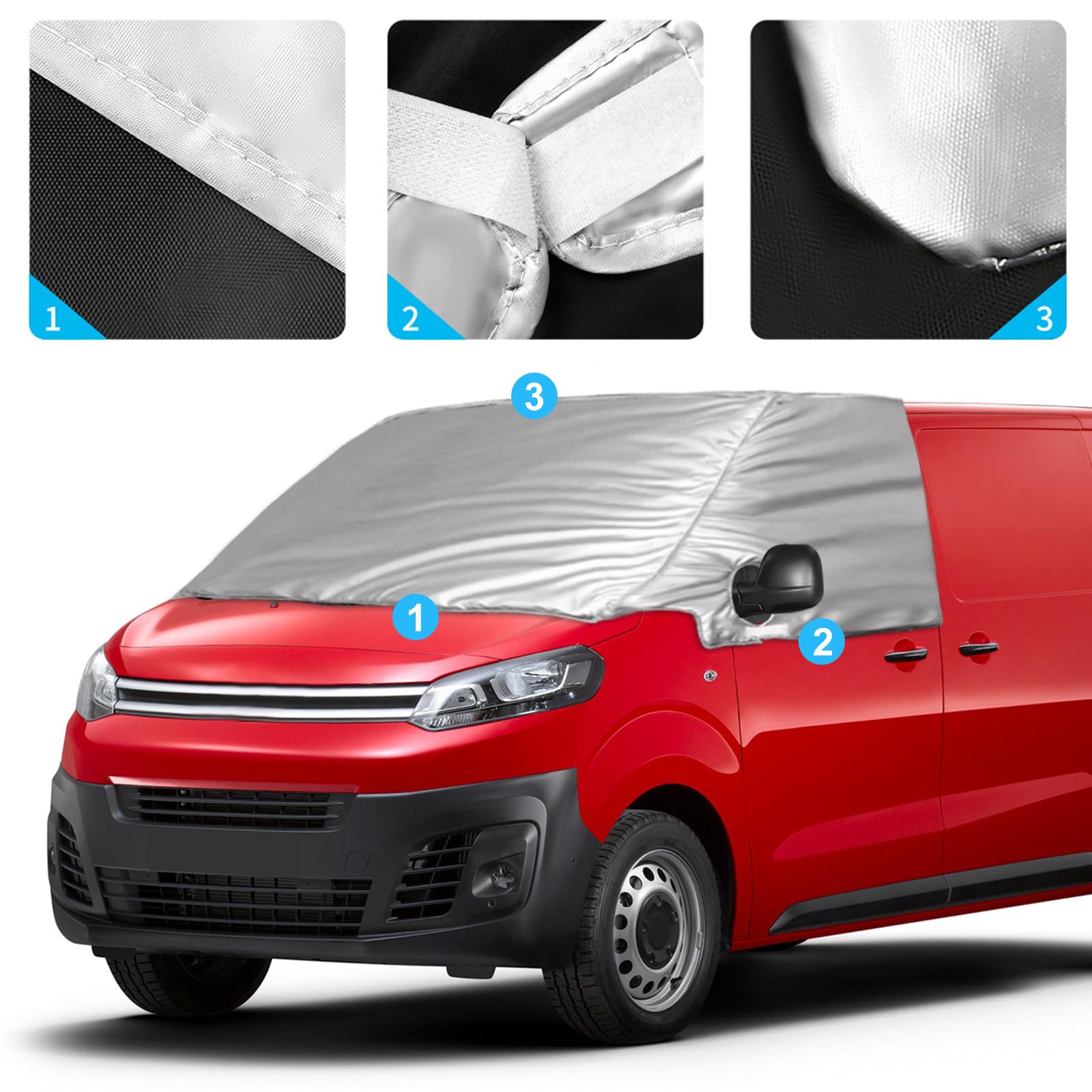 Externe Thermo Scheibenabdeckung für Citroen Jumpy Opel Vivaro 2016-2024, Luxus Silber Windschutzscheibenabdeckung Winter Sommer