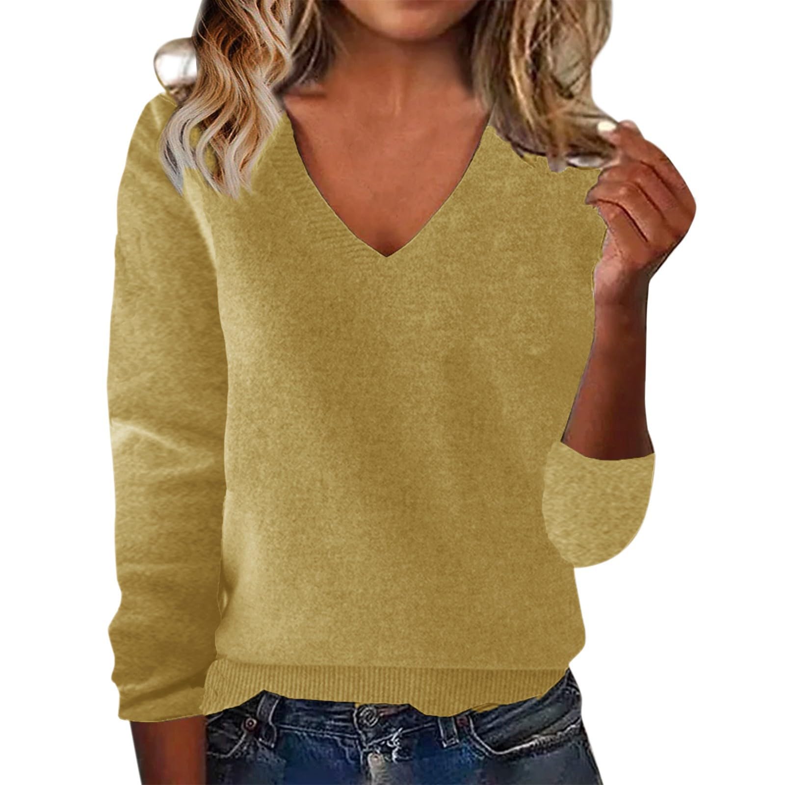 Warm Cashmere Sweaters for Women V Neck Classic Soft Pullover Sweater Loose Casual Long Sleeve 2025 Winter