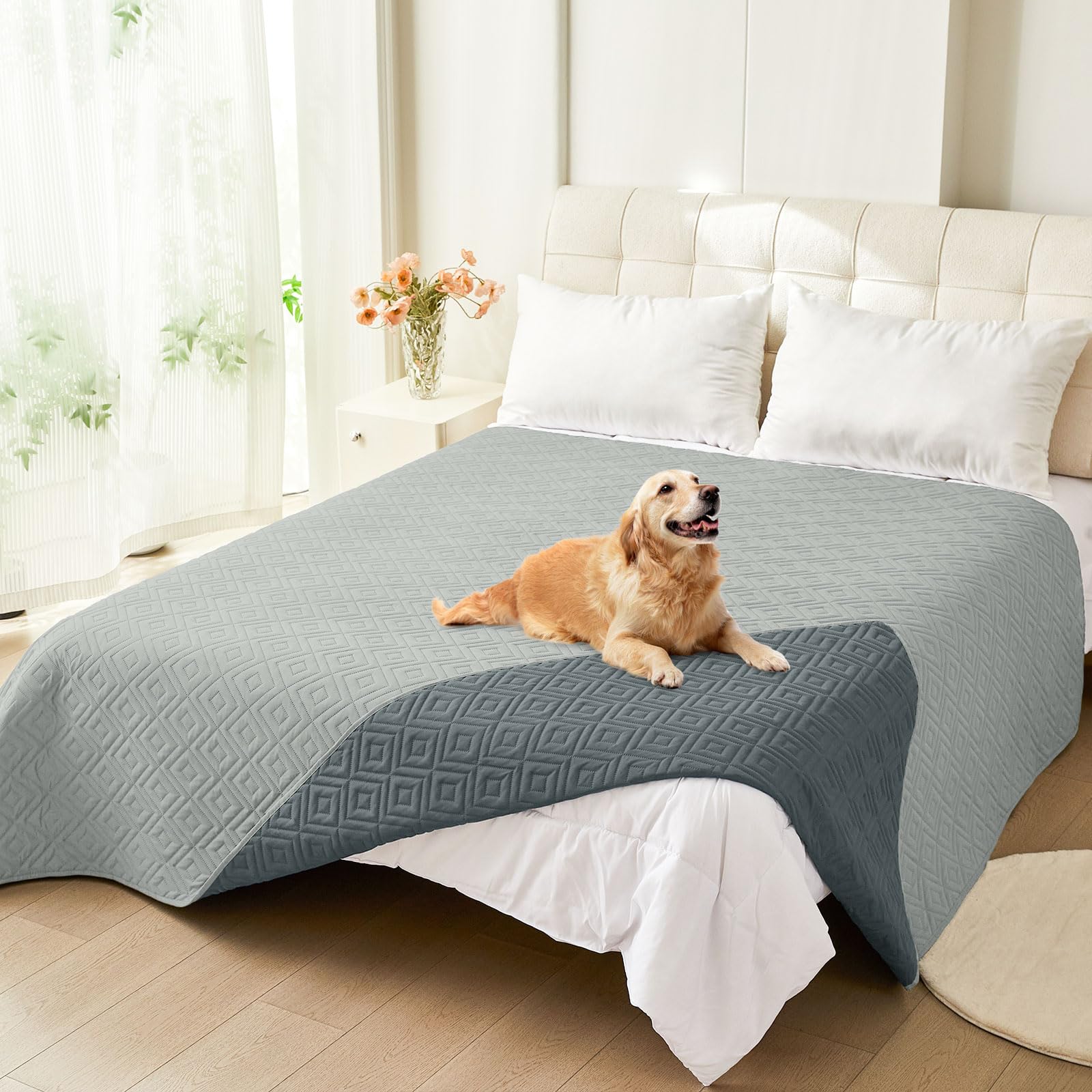 hyha Waterproof Dog Blanket, Soft Dog Bed Cover Pet Blankets, Waterproof Sofa Couch Cover for Dogs Washable, Reversible Pet Couch Covers for Sofa Furniture (82x120 Inch, Grey/Dark Grey)