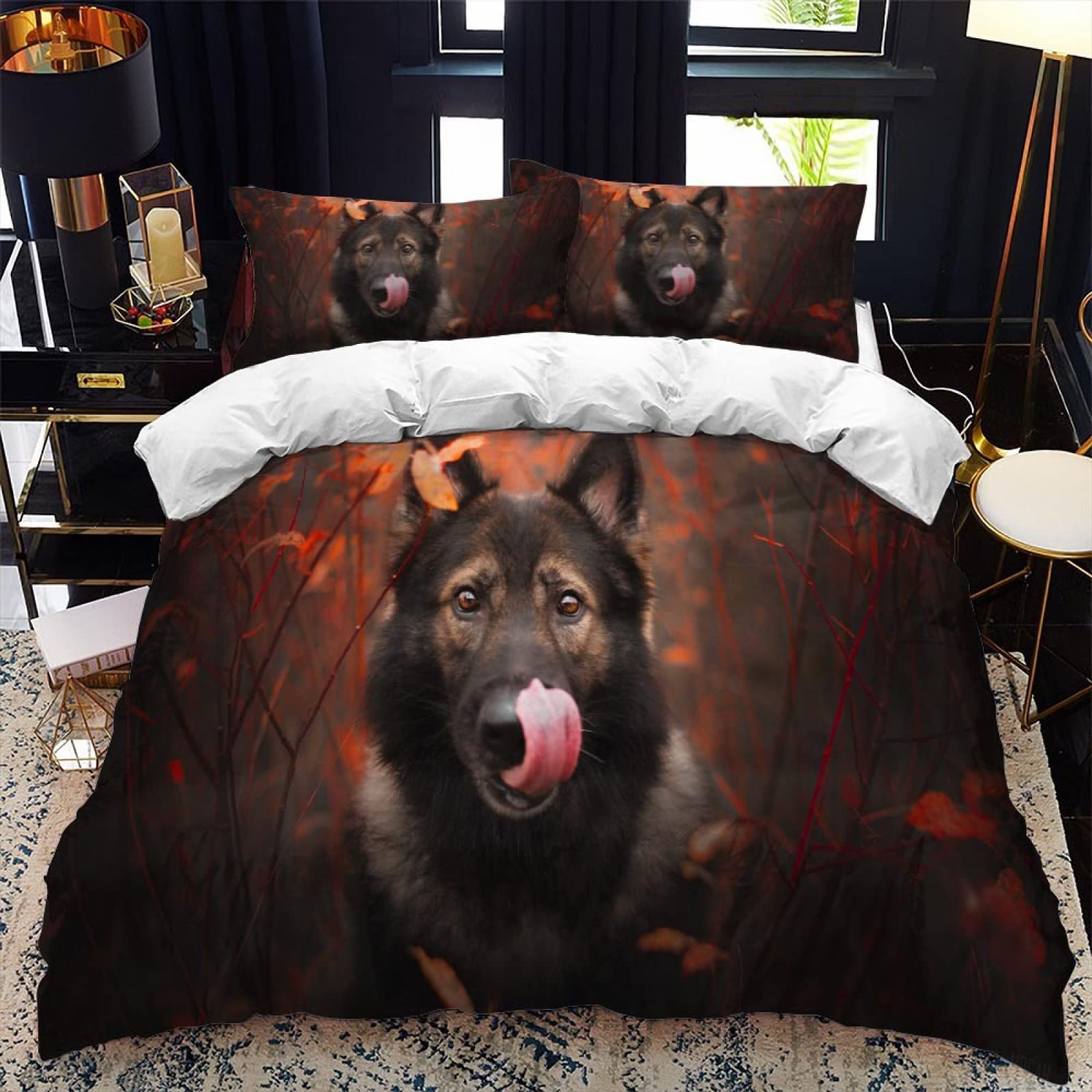 Housse de couette 160x200 chien marron zippée pour lit enfant sans repassage