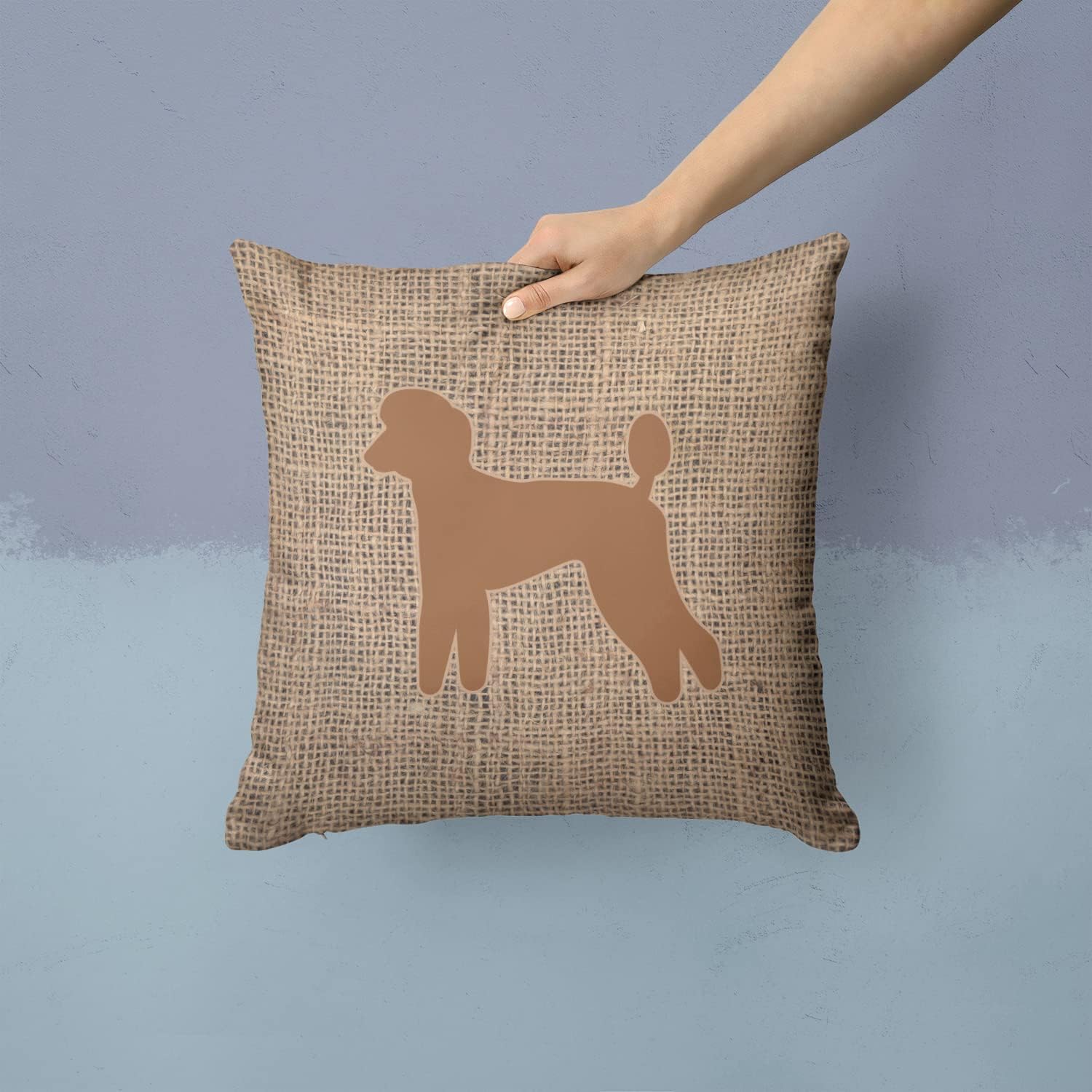 Caroline's Treasures BB1114-BL-BN-PW1414 Poodle Burlap and Brown BB1114 Fabric Decorative Pillow Machine Washable, Indoor Outdoor Decorative Pillow for Couch, Bed or Patio, 14Hx14W
