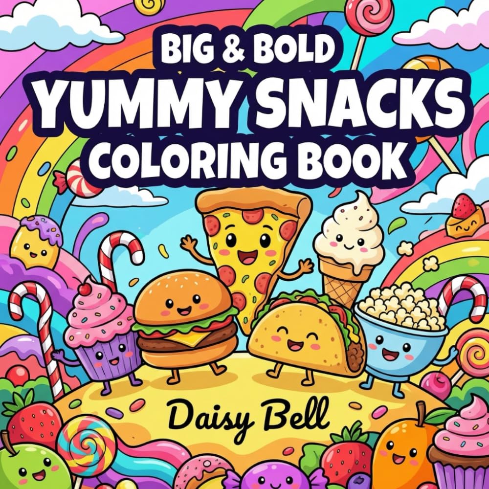 Yummy Snacks: Easy And Fun Cute Food Coloring Book For Kids Featuring Simple Bold Lines And Large Treats For Toddler Preschool And Kindergarten Beginners