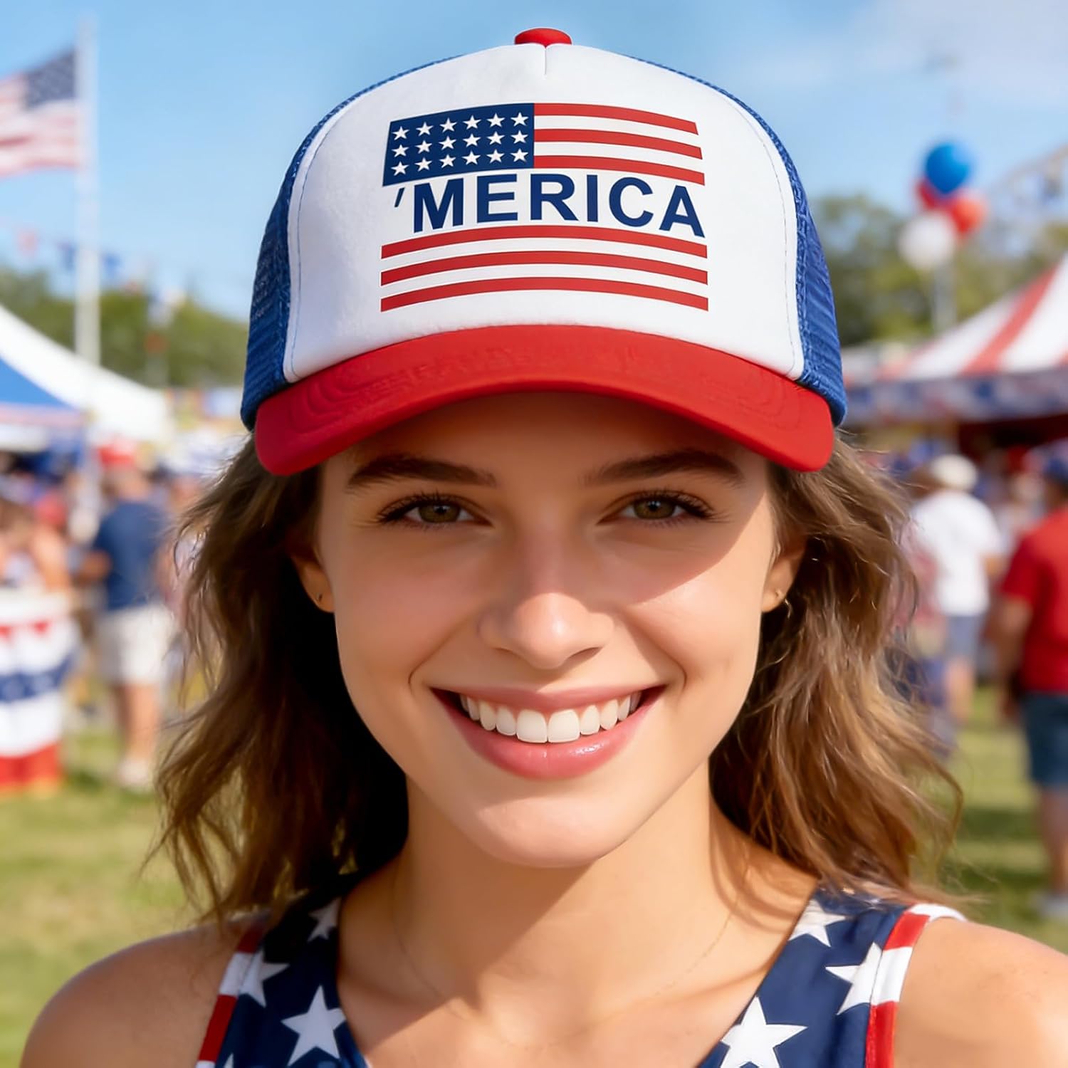 Yunfan 4th of July Hat 4th of July Accessories Adjustable Baseball Cap Snapback Mesh American Flag USA Hat Fourth of July Memorial Veterans Labor for Women Men Teen