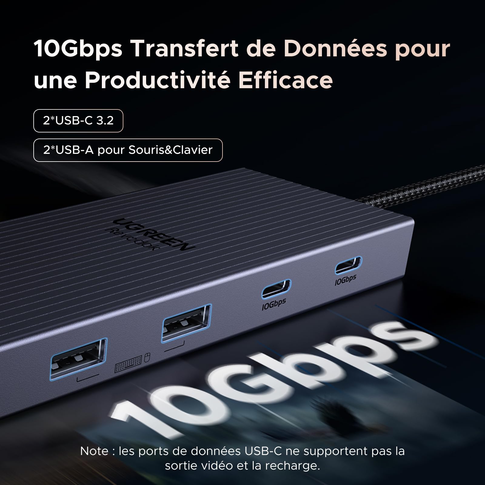 UGREEN Revodok Pro 2111 Hub USB C 11 en 1 Docking Station Double Affichage | 1 HDMI 4K60Hz, DisplayPort 4K120Hz, 10Gbps, 2A2C Data Ports, Ethernet Gigabit, PD 100W Charge, SD TF, Audio 3,5mm