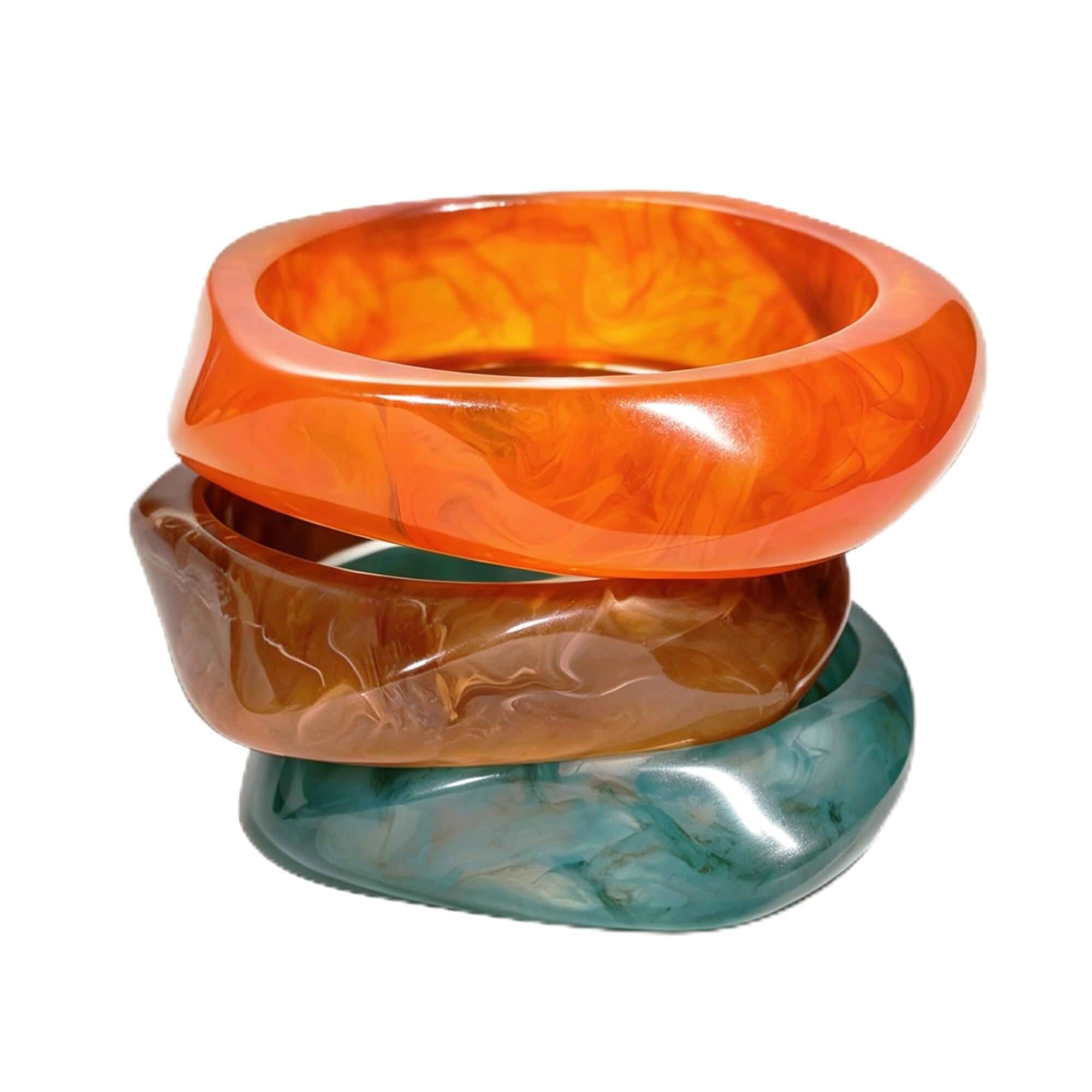 FAXHION Chunky Resin Acrylic Bangle Bracelets for Women, Colorful Wide Geometric Bangles Set, Statement Stackable Bracelet Jewelry Gift