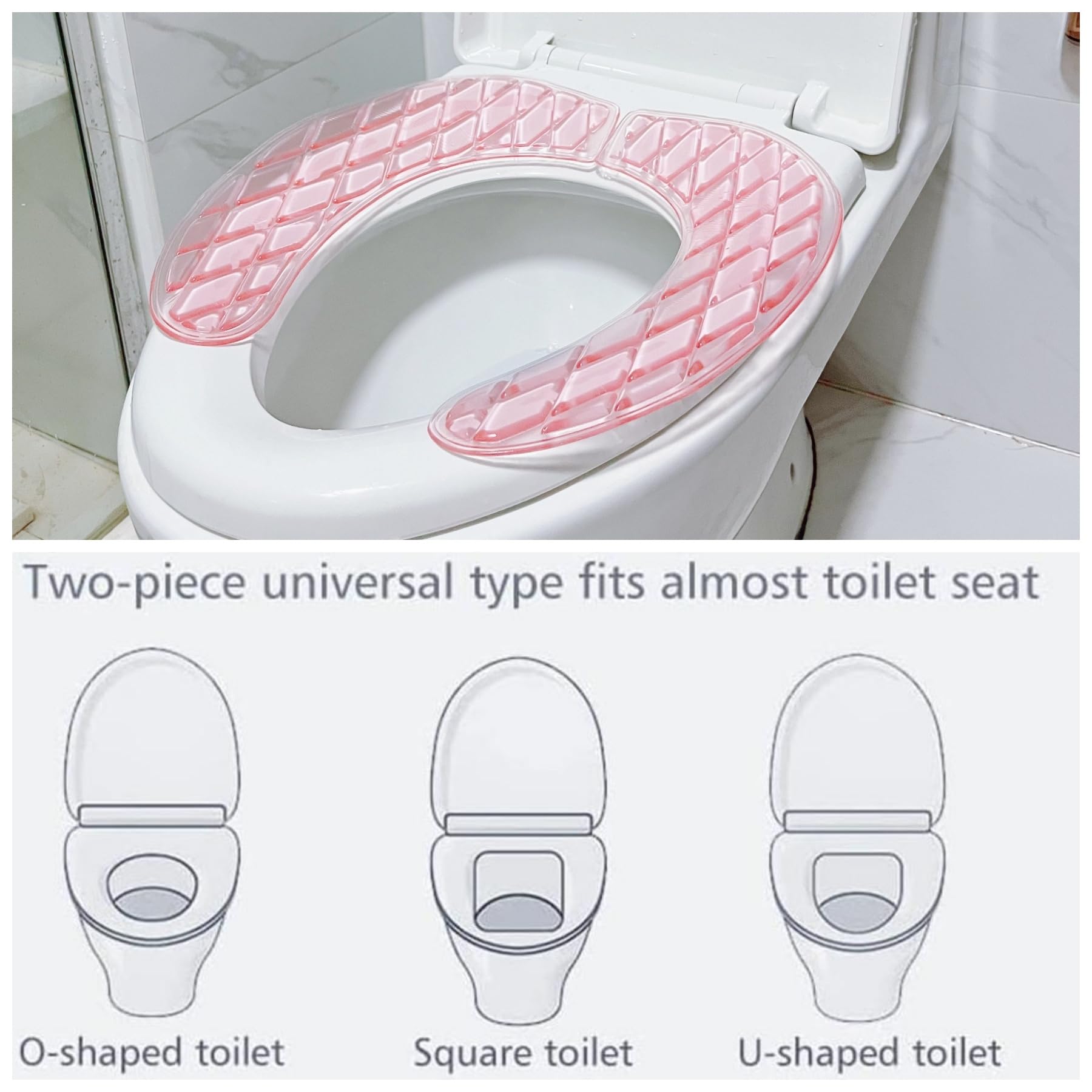 Gel Toilet Seat Cover, Toilet Seat Cushion, Toilet Cover Portable and Washable Toilet Seat Cover Universal, Washable for Standard U Shape Toilet Seats (Pink)