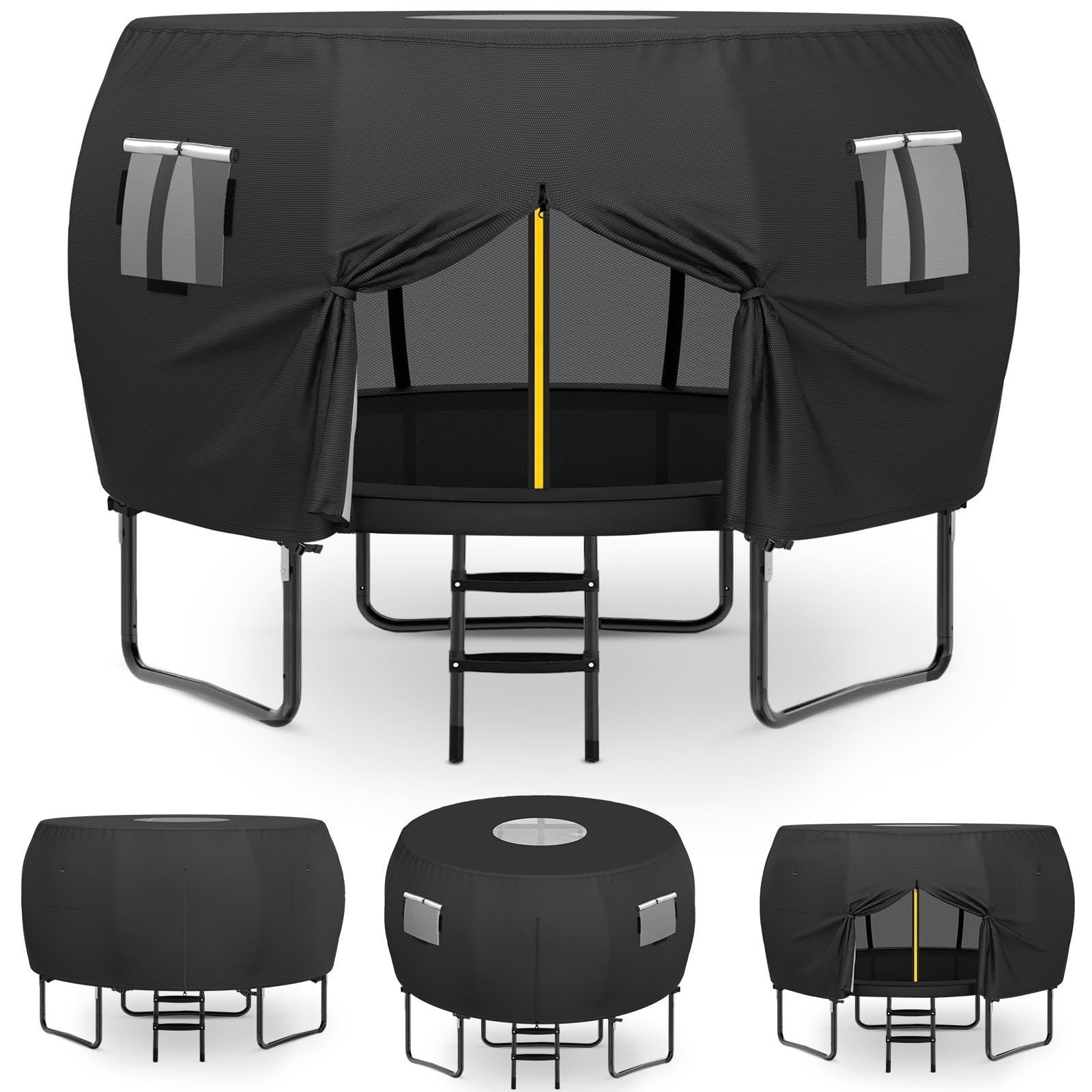 COSHNIBI Outdoor Round Trampoline Cover,Trampoline Tent 8FT Suitable for 6 Curved Pole Round Trampoline, Black(Cover Only)