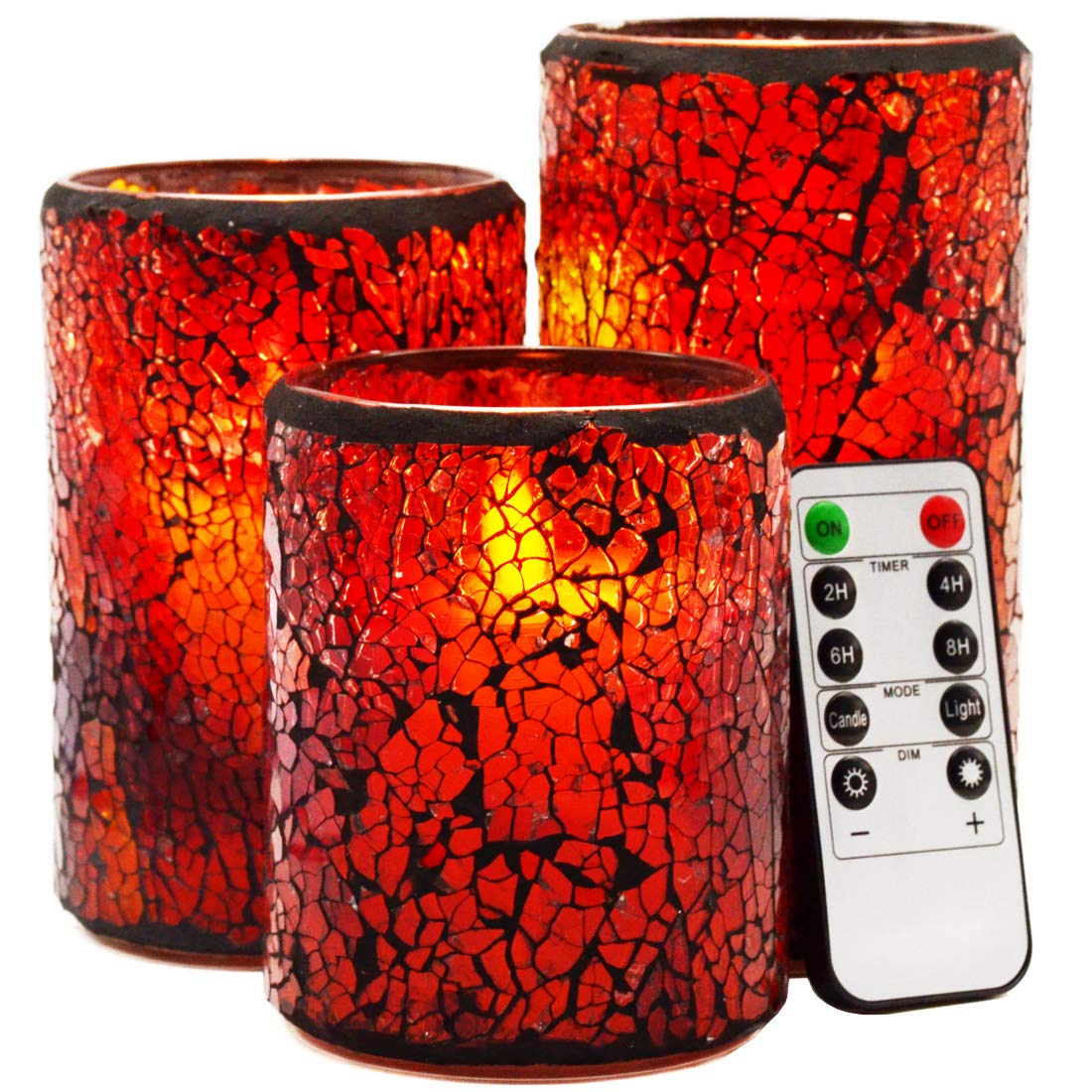 Buy TELOSMA LED Red Mosaic Flameless Candle, Cracked Glass Pattern