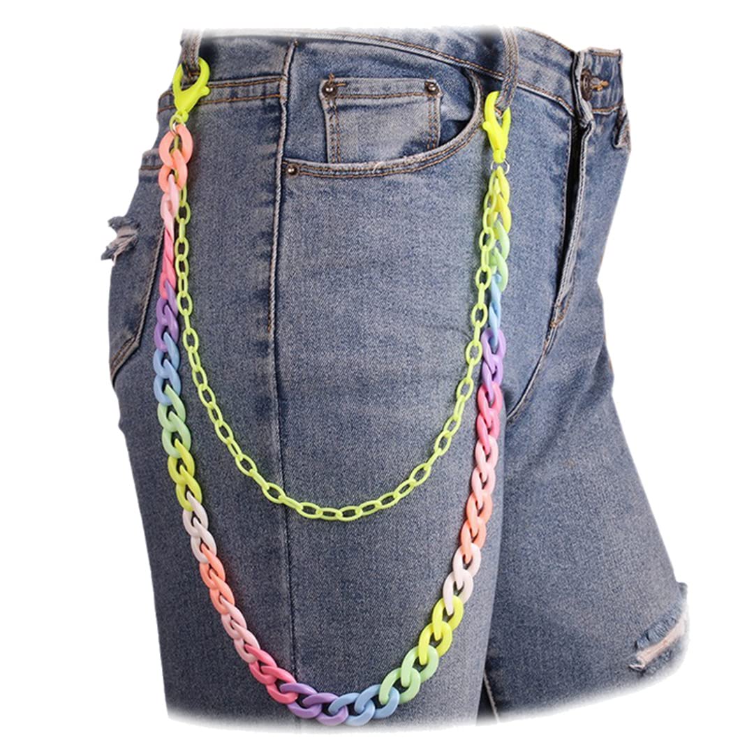 2 Layer Candy Color Pants Chain Resin Jean Chains Wallet Chain Pocket Chain Belt Chains Keychains for Women Men Girls Yellow