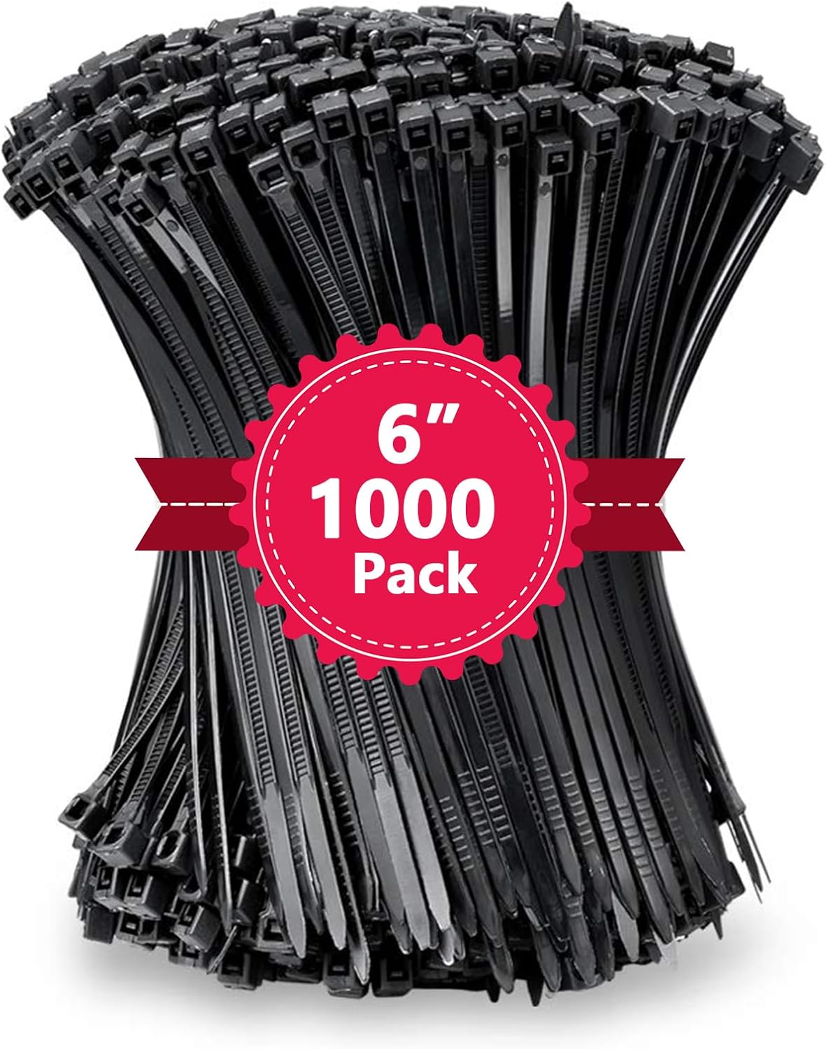 1000Pcs Black Zip Ties 6 Inch Bulk Small Cable Ties 6 In Heavy Duty Outdoor 40lbs, Mini Nylon Wire Ties 1000 Pack, Plastic Zip Tie Wraps, Zipties