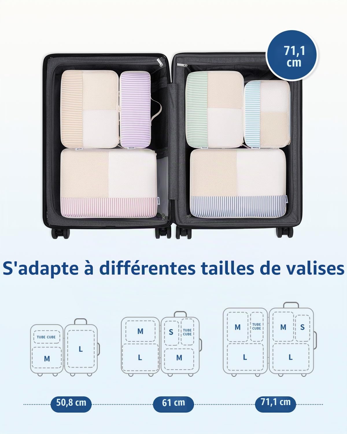 Narwey Lot de 7 Organiseurs de Valise, Ensemble de Cubes de Rangement pour Sac à Dos et Sac de Voyage, Organiseur de Voyage, Sacs de Rangement pour Valise, Organiseur de Voyage, Essentiels de Voyage