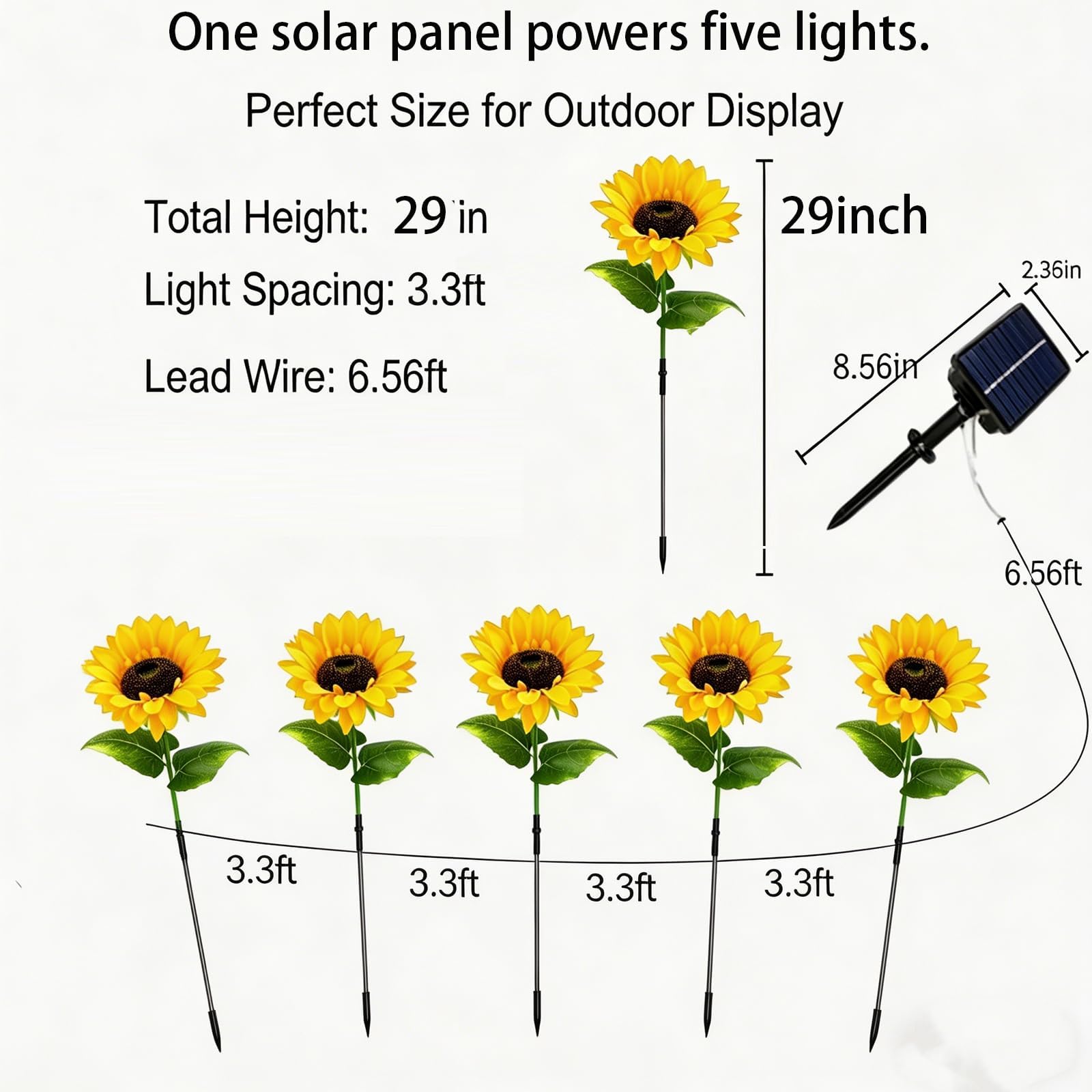 Girasoli ad energia solare per esterni, girasoli solari impermeabili per esterni, luci da giardino a forma di fiore, accensione e spegnimento automatico per giardino, cortile, patio (singolo (serie 5