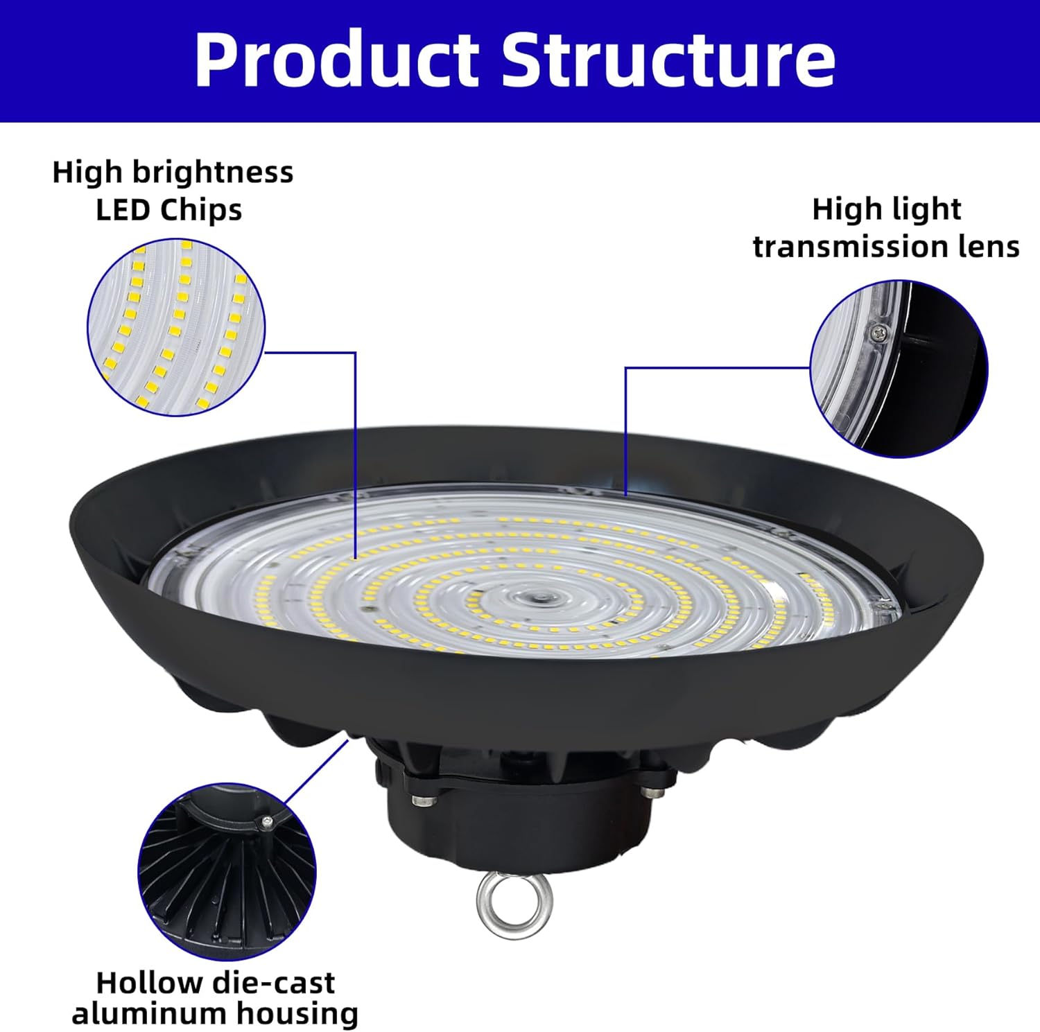 UFO LED High Bay Light 100W, 16000 LM High Bay LED Shop Light, 5000K Daylight, 0-10V Dimmable, 100-277V UFO High Bay Lights for Shop Garage Barn Warehouse Factory Gym