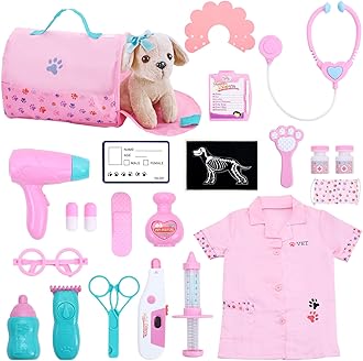Holycco Doctor Kit for Kids, Vet Play Set for Girls, Birthday Gift for Toddlers Ages 3-6, Pretend Play Set With Dog Toy, Dress Up Costume, Kids Role Play