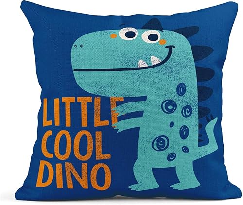 Miniatura 5 de ArtSocket Juego de 4 fundas de almohada coloridas de dinosaurio pequeño dinosaurio lindo dibujado verde decoración para niños, fundas de almohada de