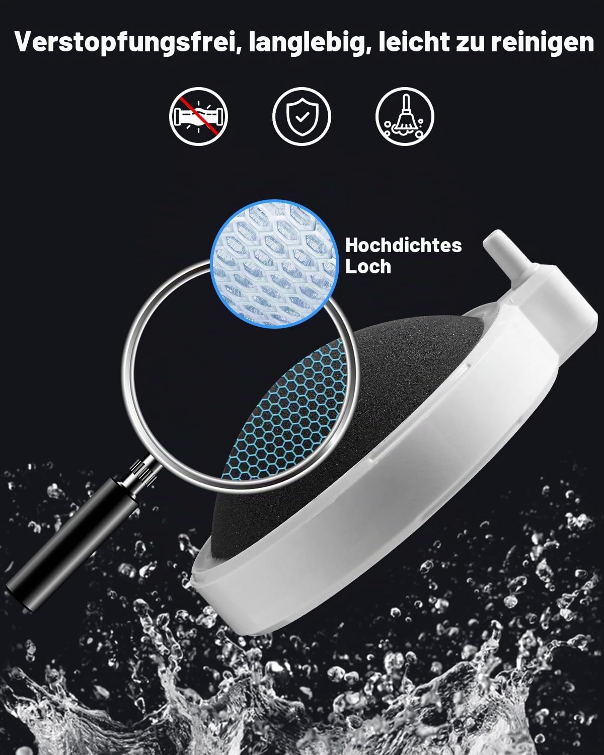 Aquarium Luftstein, sprudelstein für Aquarium, Nano-Luftblasen-Steinbelüfter, Zubehör für Aquarien (10 cm, für 80–150 cm Aquarien)