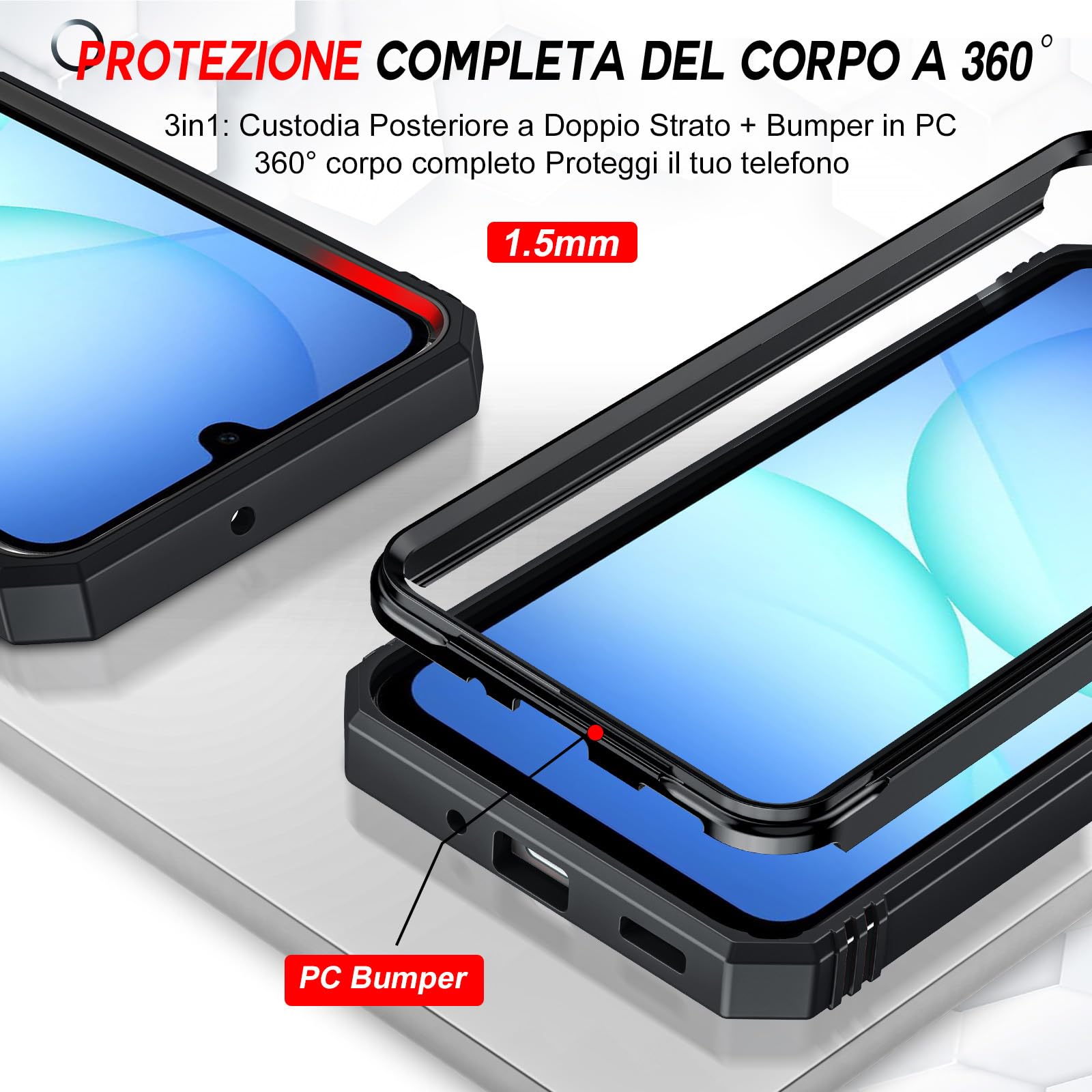 LeYi Cover per Samsung A17 5G con Vetro Temperato [2 Pack],Custodia per Samsung Galaxy A 17 con Protezione Fotocamera [Slidable] Antiurto Grado Militare 360° Anello Supporto TPU Bumper Case, Nero