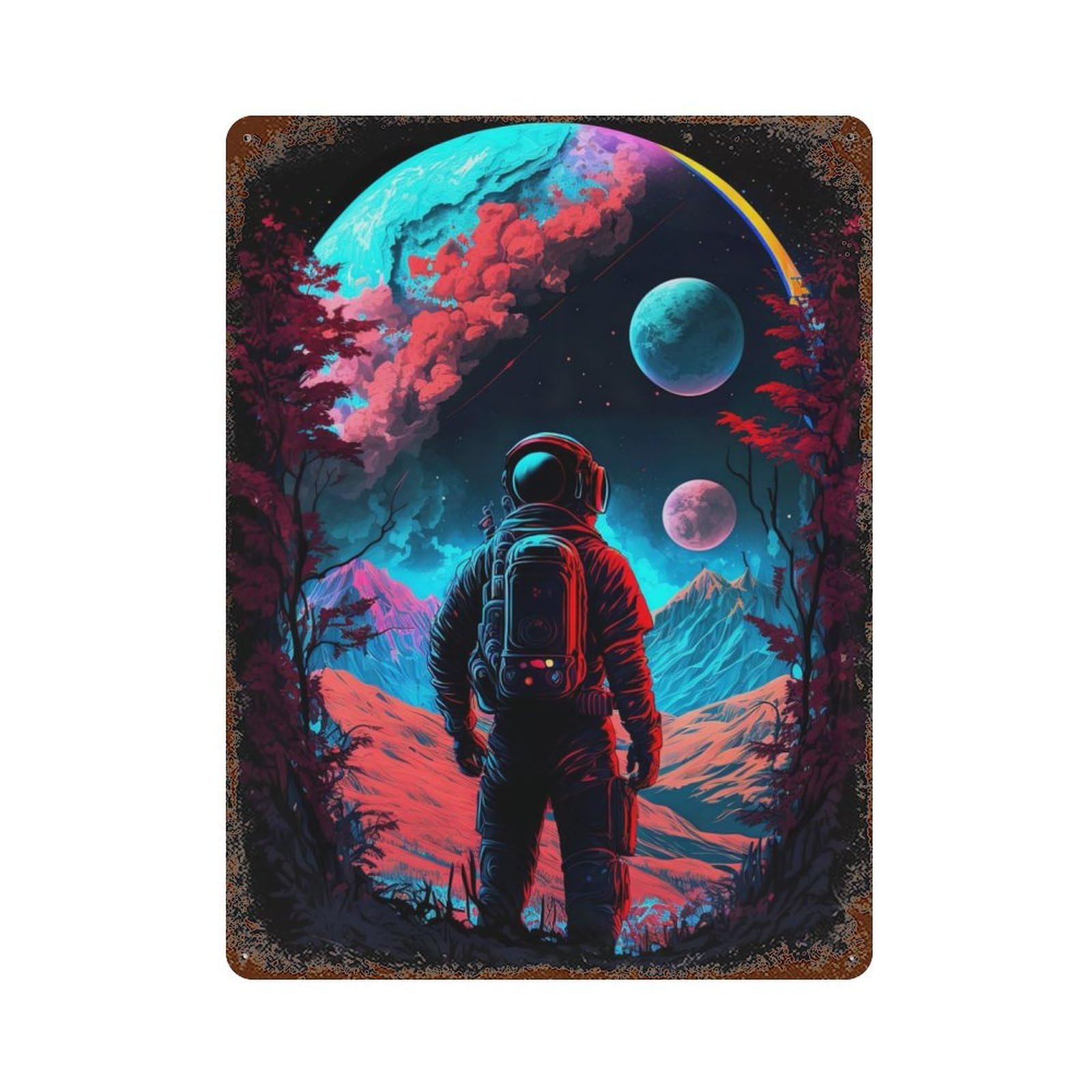Astronaut in Outer Space Vintage Rust Metal Sign 15.7"x11.8", Ideal for Basement, Hobby Room And Garage Decor