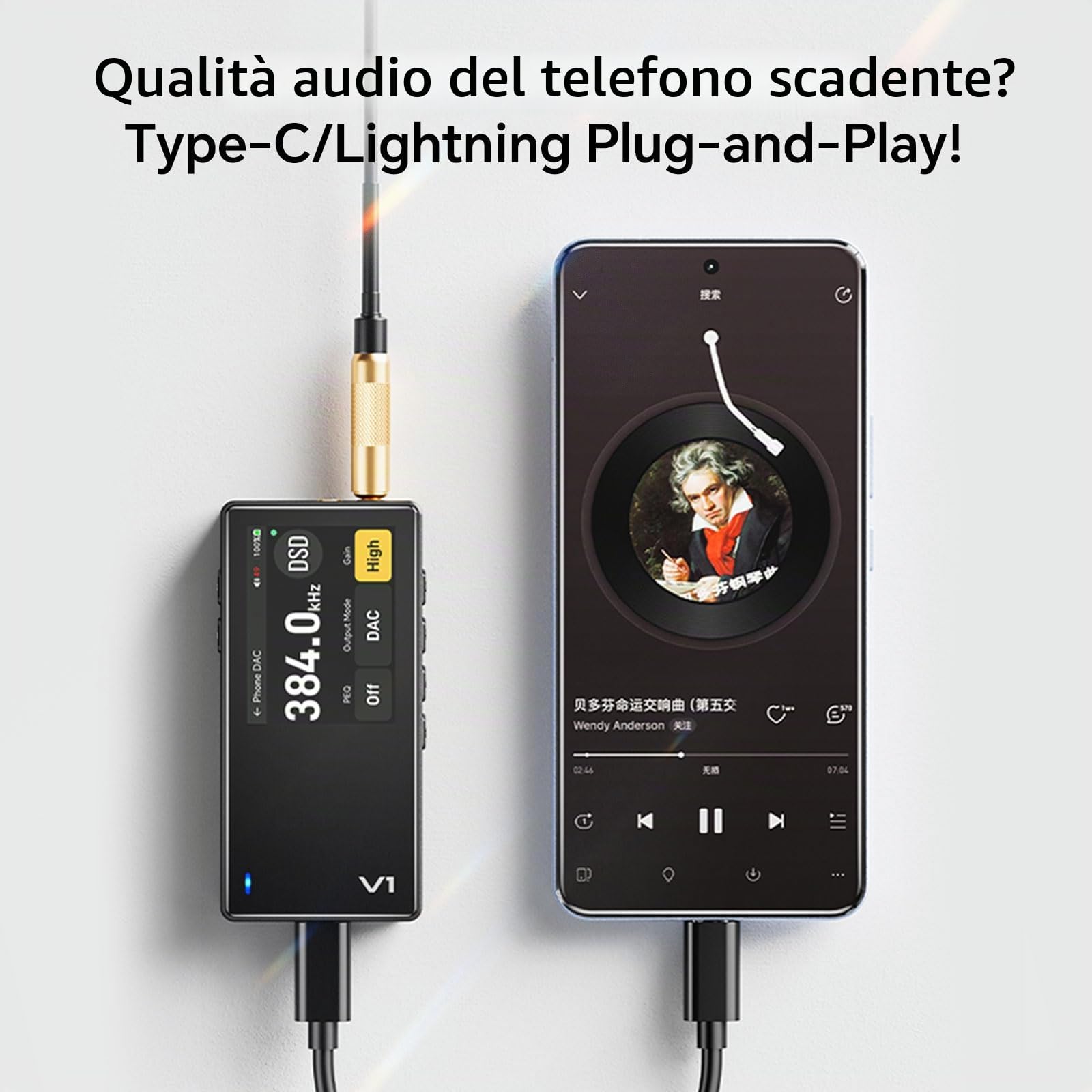 TempoTec Variations V1 Lettore musicale HiFi portatile, lettore audio digitale con Bluetooth 5.1 bidirezionale, jack per cuffie da 4,4 mm e 3,5 mm + clip nera sul retro