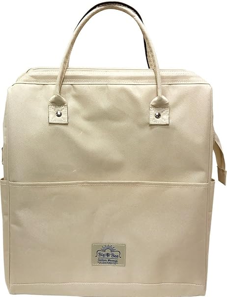 Amazon Bigbee スクエアクーラーバッグ Lサイズ ショッピングバッグ お買い物バッグ エコバッグ ランチバッグ 手提げ袋 クーラーボックス 保冷ランチバッグ キャンバス アイボリー 弁当箱 水筒 オンライン通販