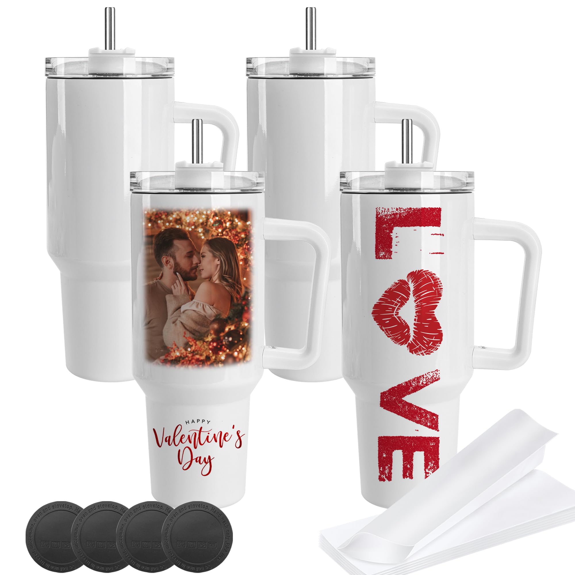 Joyclub 4 Pack 40 OZ Sublimation Tumblers with Handle Blank Insulated Large Tumbler Bulk, Coffee Travel Cups Stainless Steel Travel Mug for Diy Craft Heat Press Print