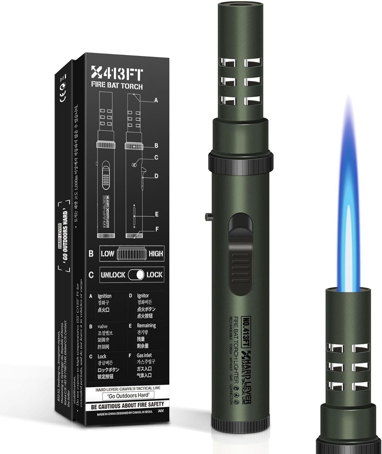 Camping Lighter, Windproof Torch Lighter with Fuel Guage&Safety Lock, Refillable Butane Lighter with Adjustable Jet Flame for Outdoor Adventure Hiking Candle BBQ Campfires(Butane Not Included) (Green) Camping Lighter, Windproof Torch Lighter with Fuel Guage&Safety Lock, Refillable Butane Lighter with Adjustable Jet Flame for Outdoor Adventure Hiking Candle BBQ Campfires(Butane Not Included) (Green)