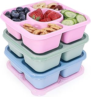 3-Pack Lunchable Snack Containers with Lids - 5-Compartment Bento Snack Boxes, BPA-Free, Dishwasher & Microwave Safe - Ideal for Snacks, Fruit(Multiple Colors)