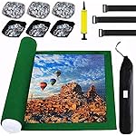 Puzzle Mat Roll Up for 3000 2000 1500 Pieces Jigsaw Puzzles, Large Portable Pad Table Non-Slip Board Saver Mats with 6 Sorting Trays, Inflatable Tube, 3 Straps, Keeper Storage Bag, Adults Gifts