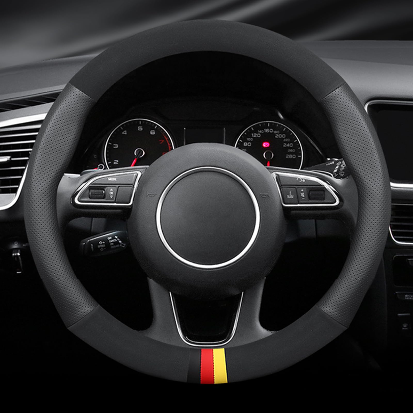 Ergocar Funda Volante Coche, Cuero De Microfibra con Agujeros De Aire y Antideslizante 38 Cm / 15 Pulgadas De Accesorios para Interiores De Automóviles para Hombres y Mujeres