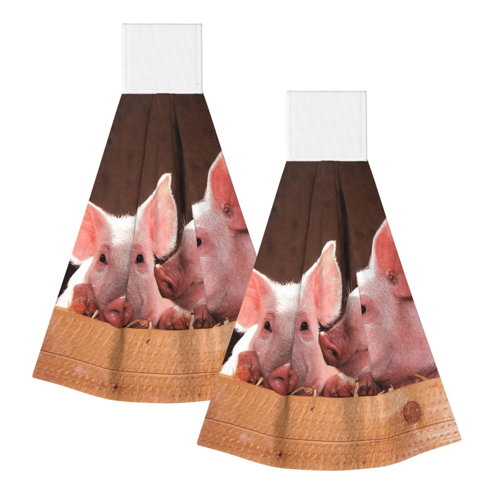 DOPKLNA Cute Little Pigs, 2 Pcs Hanging Coral Fiber Hand Towels for Bathroom, Absorbent Kitchen Towels