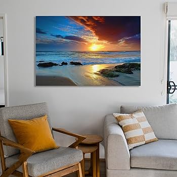 Amazon.co.jp: 絵画 夕暮れの海とビーチインテリア 絵画 美しい