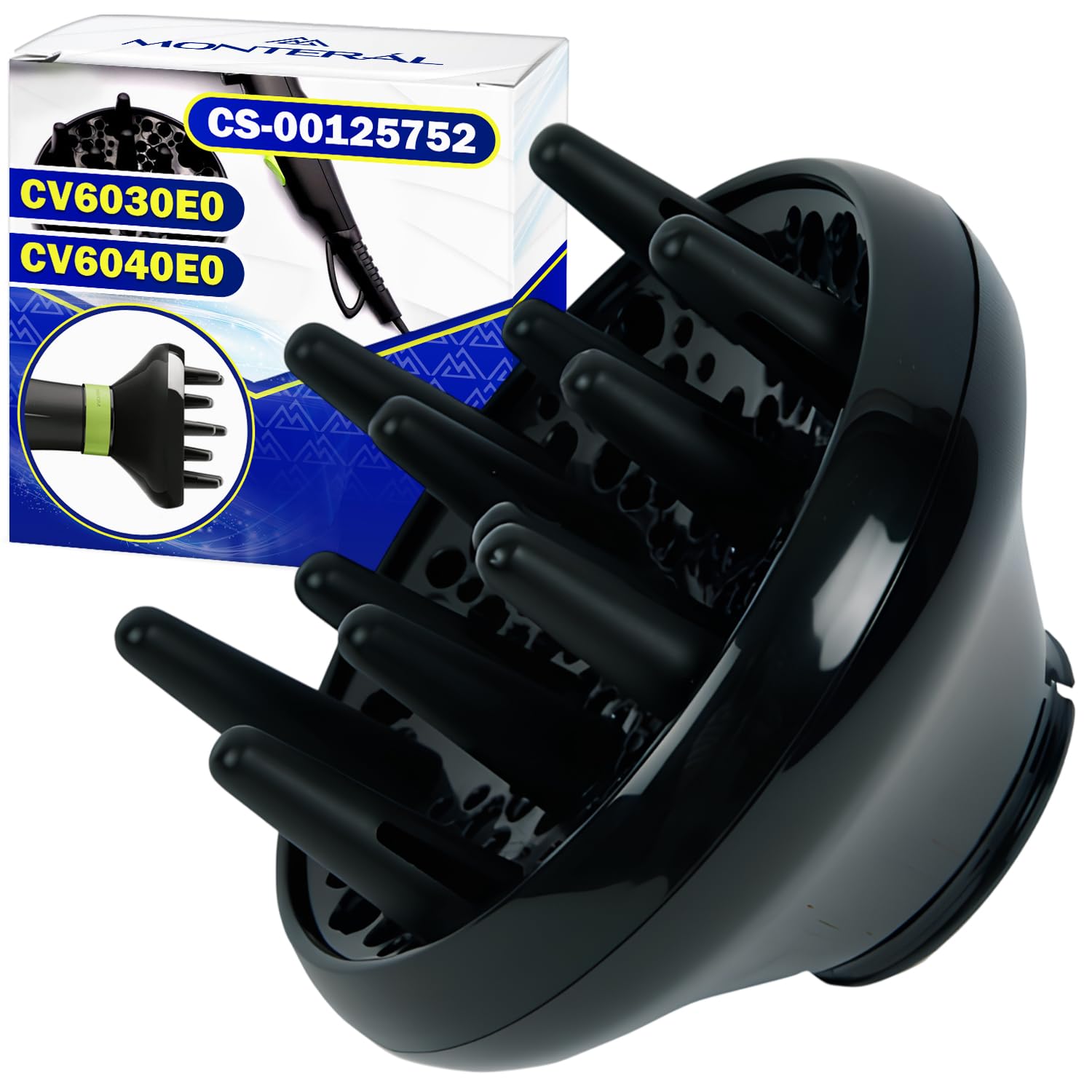 Diffusore Capelli Ricci per Phon Capelli con Codice Originale CS-00131410 per Rowenta Instant Dry Eco Intelligence CV6030E0 CV6040E0 - Garanzia di 10 Anni - MONTERAL