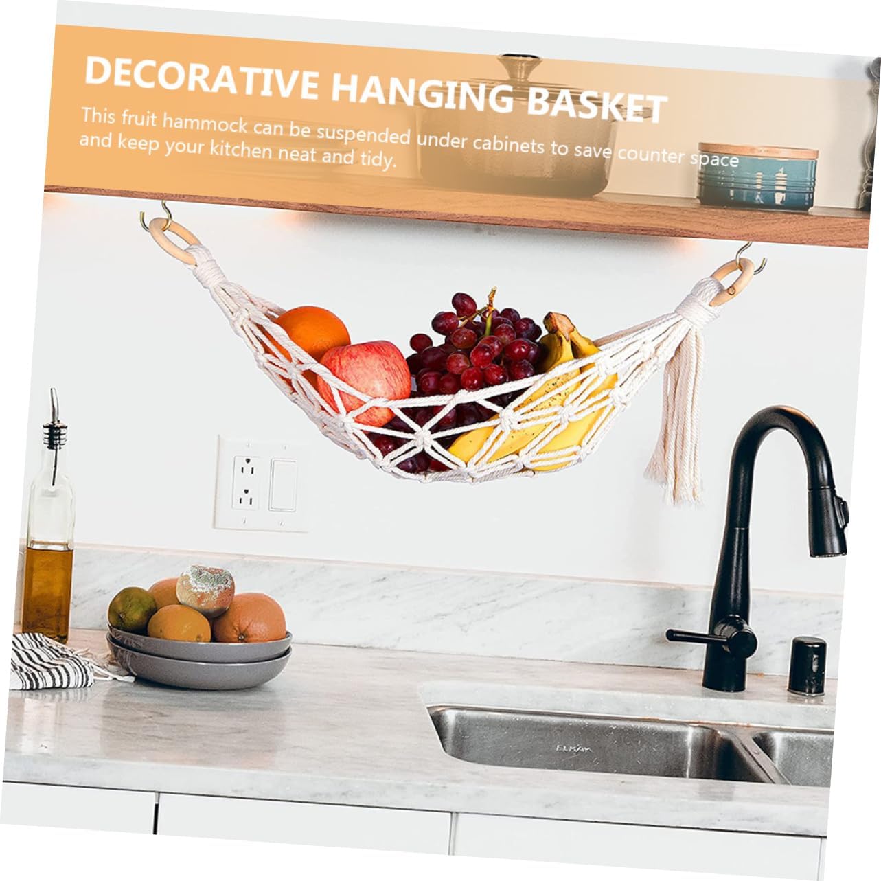 Cabilock 3sets Hanging Fruit Basket Cotton Rope Woven Vegetable Storage Hammock for Kitchen Organization Stylish Design for Easy Access to and Tear-resistant