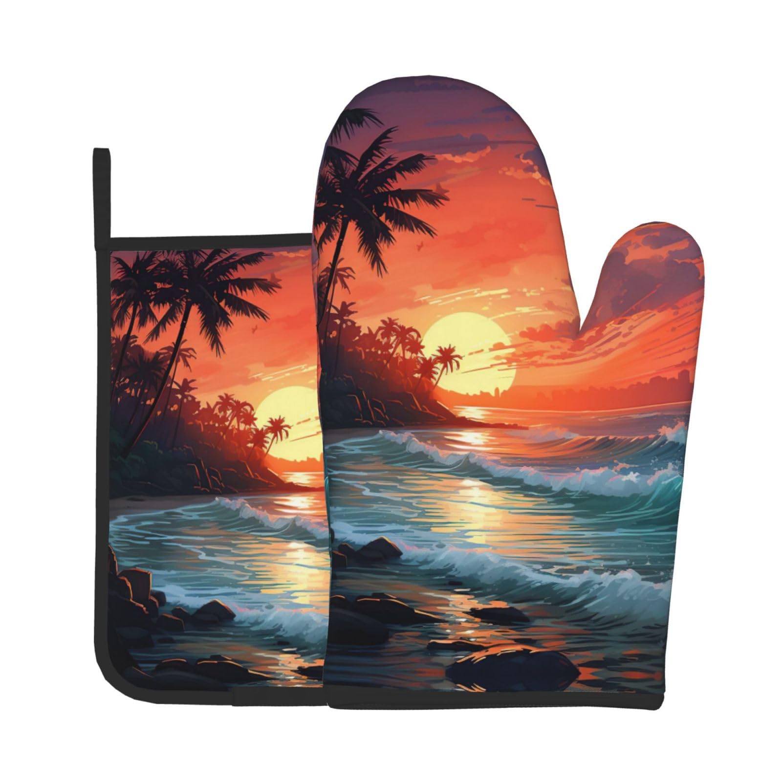 Tropical Sunset Kitchen Baking Two-Piece Set,Multipurpose Oven Gloves,Used for Barbecue Kitchen Baking
