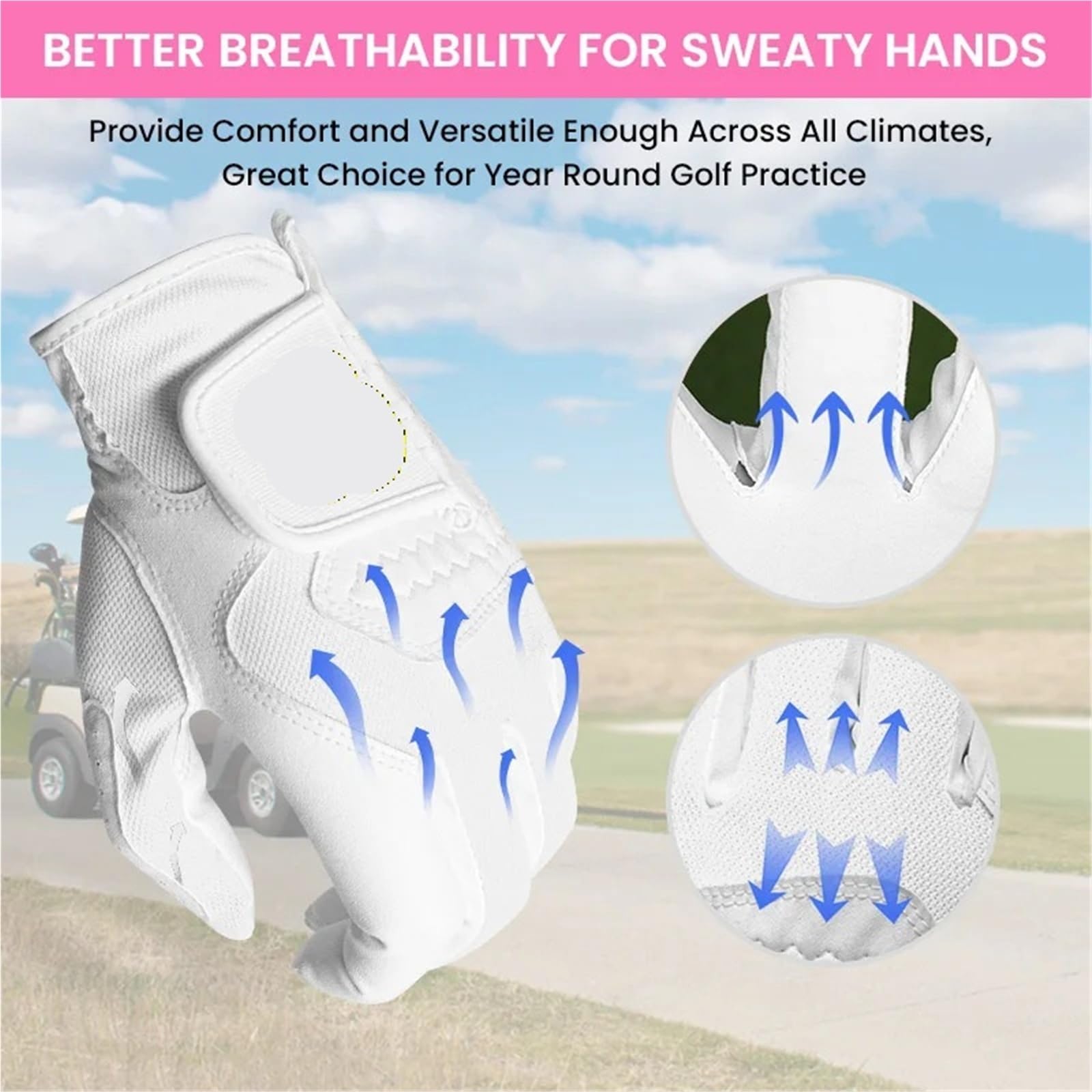 Damen Golfhandschuhe Linke Hand für Rechtshänder Golfer Mikrofaser Allwettergriff für nasse, heiße & kühle Bedingungen