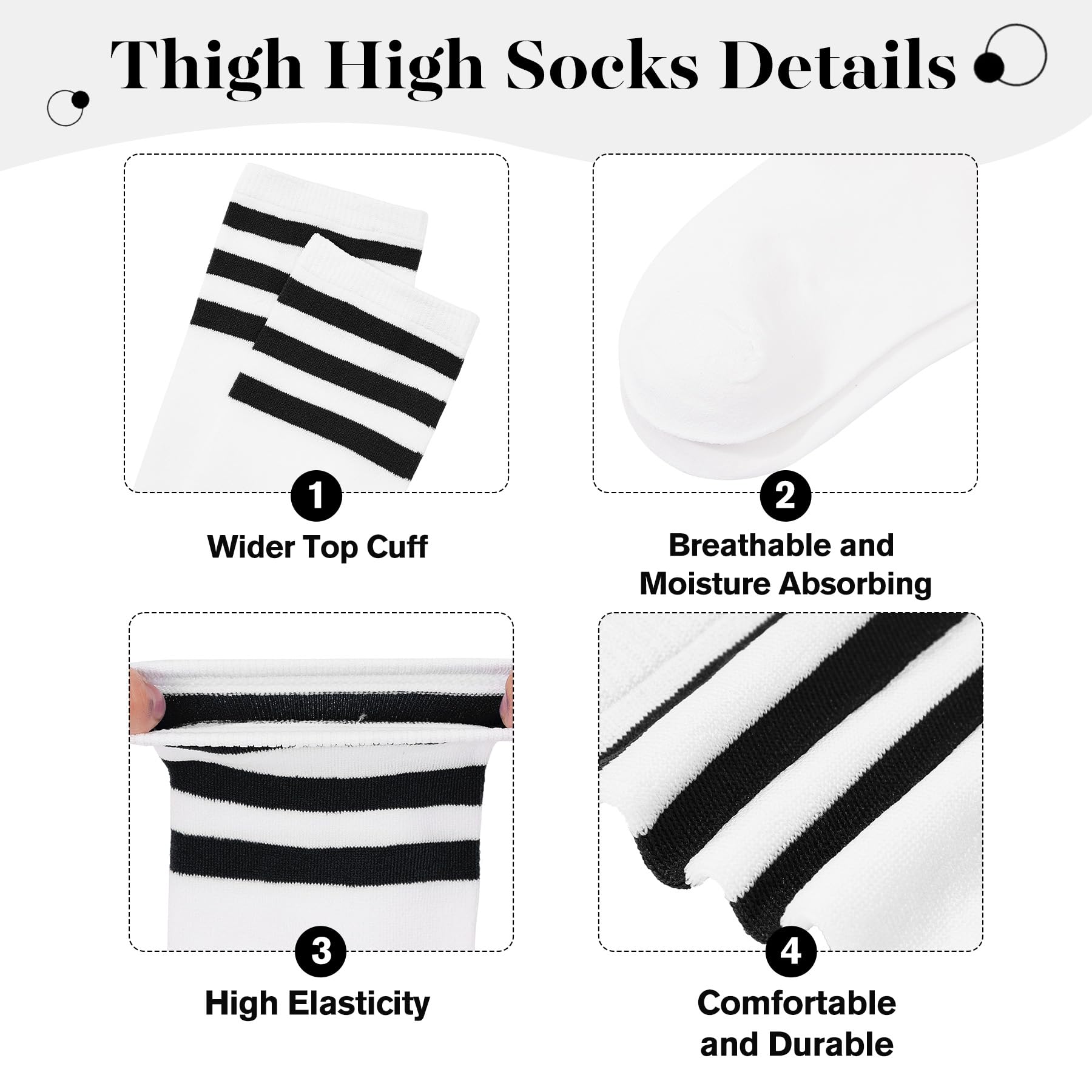 Zando Women's 6-Pack Cotton Thigh High Over Knee Socks - Striped Boot Socks & Leg Warmers for Daily, Sports, Cosplay: One Size D Colored Stripes*6